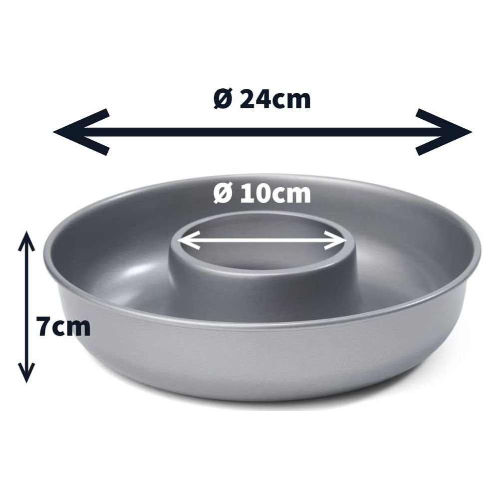 Srebrna forma do babki, średnica 24cm, średnica rury środkowej 10cm, wysokość 7cm.