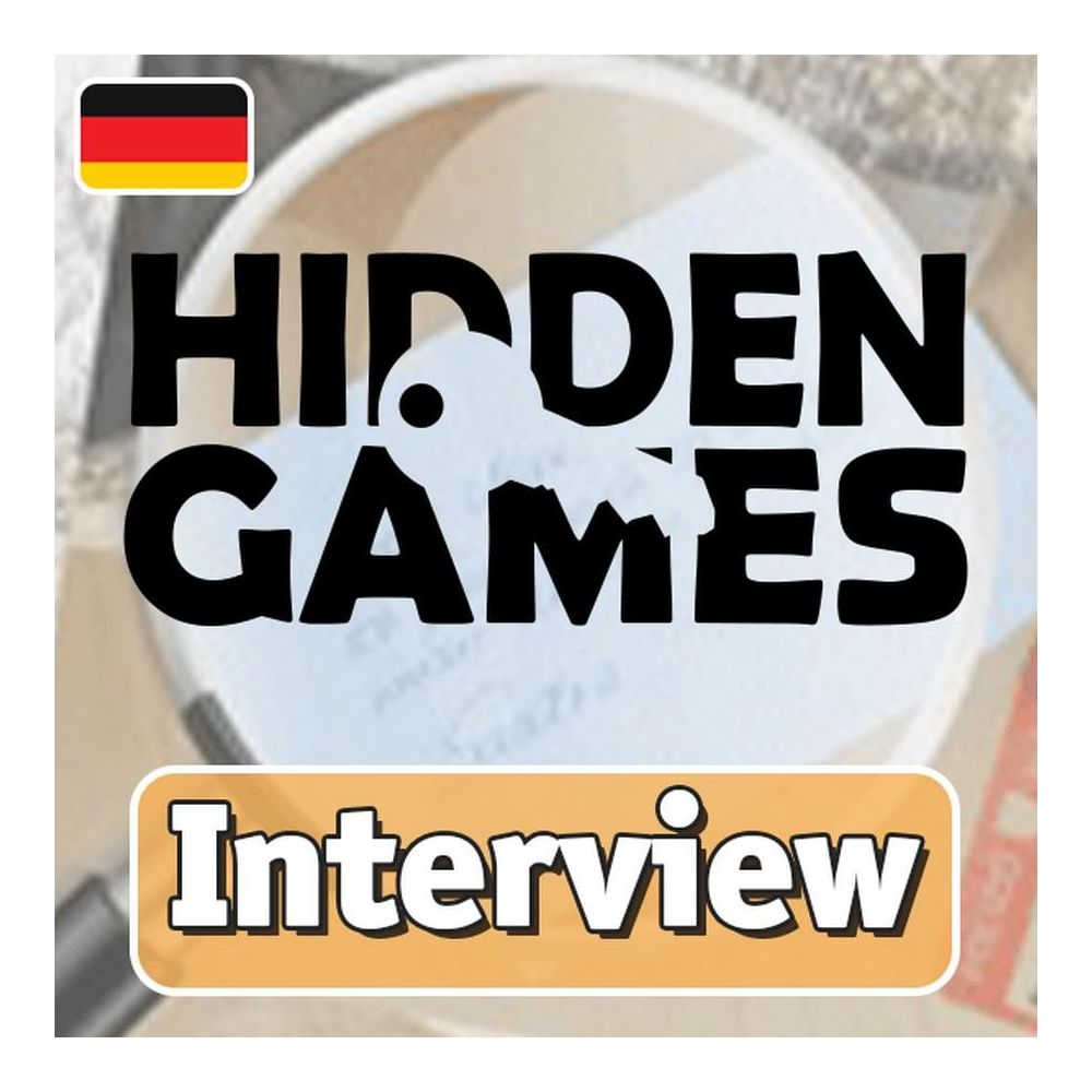 Bandiera tedesca, testo 'HIDDEN GAMES Interview' su sfondo bianco.