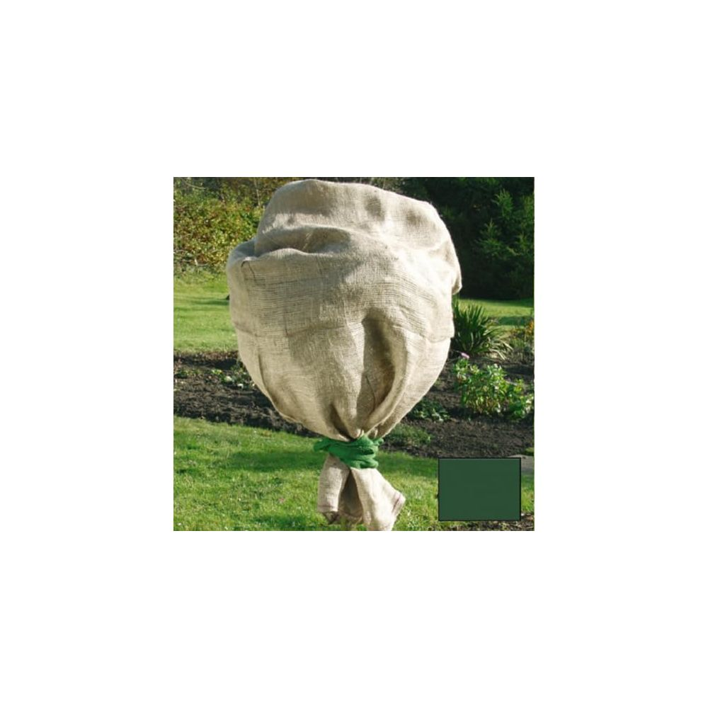 Eine Pflanze, die mit Jute umwickelt ist, im Garten.