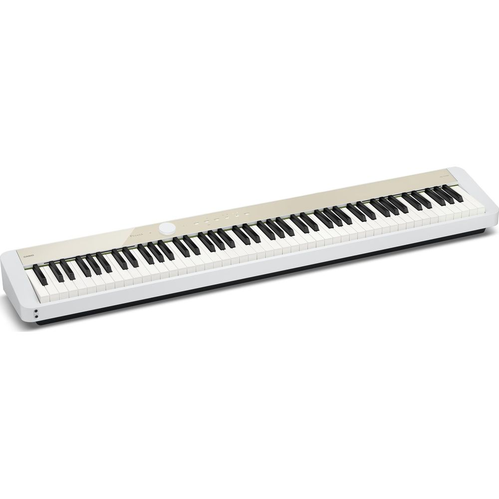 Ein schlankes, tragbares Digitalpiano mit weißen und schwarzen Tasten.