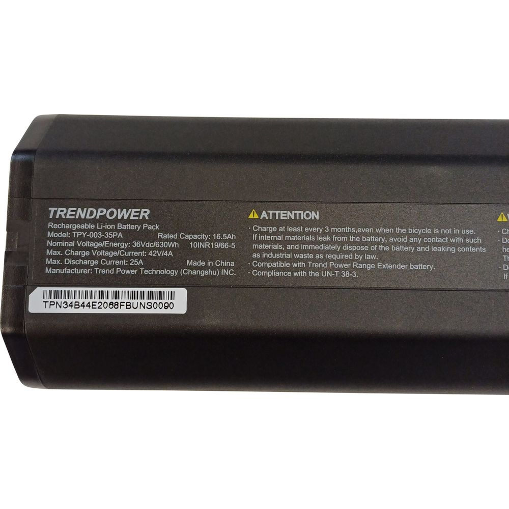 Batteria nera Trendpower con specifiche e avvertenze.