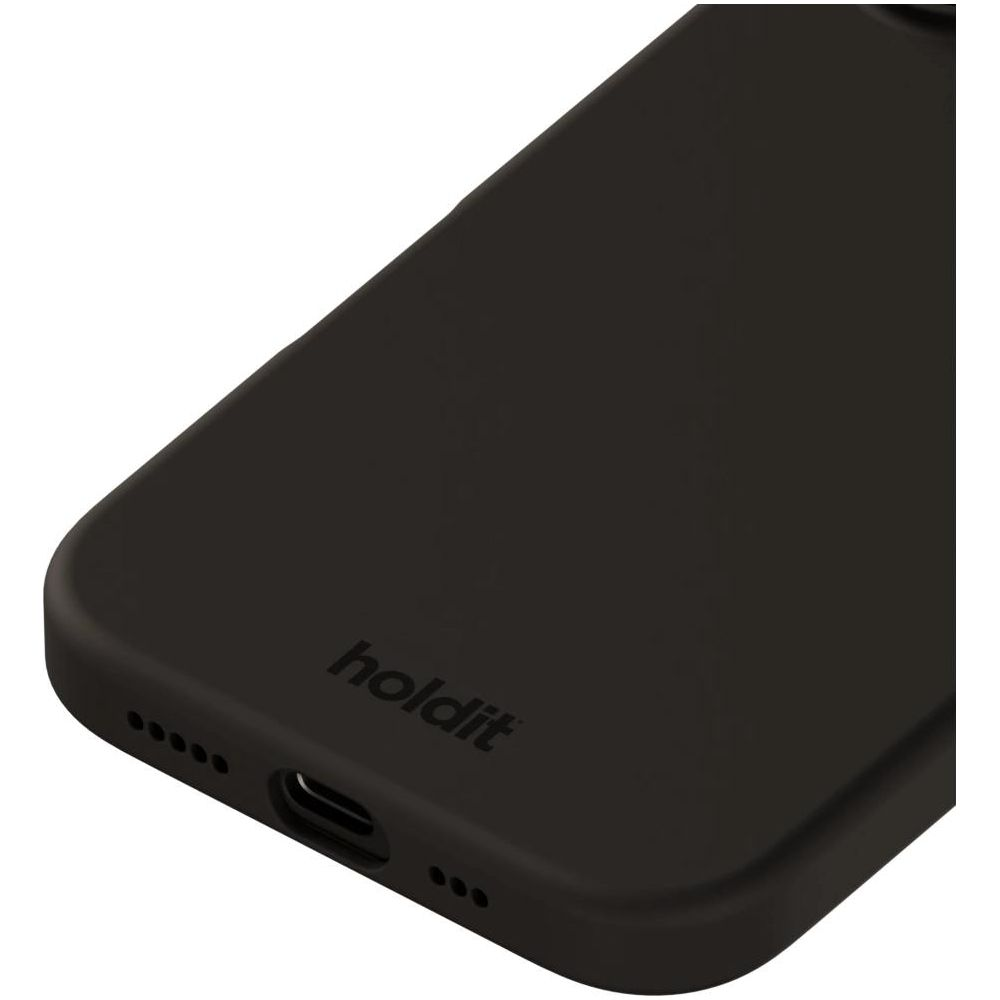 Schwarze Handyhülle mit dem Logo „holdit“ und einem Ladeanschluss.