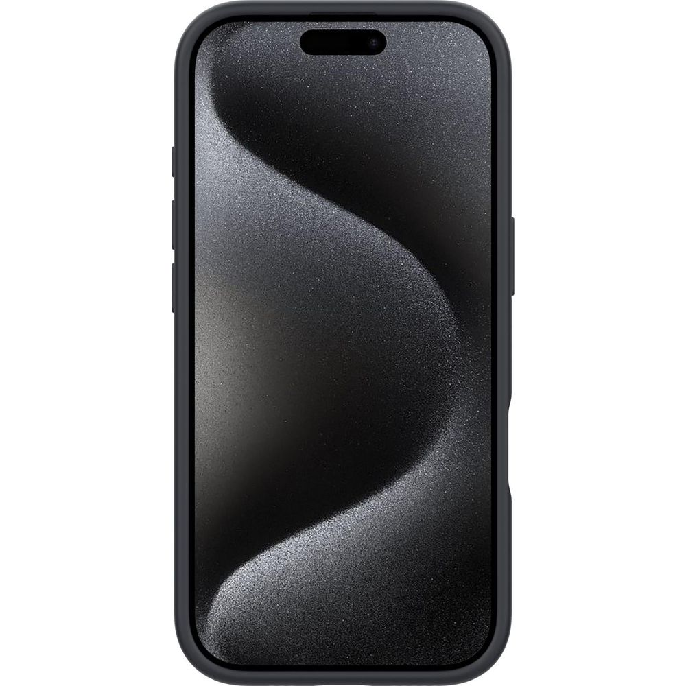 Un smartphone sombre avec un motif incurvé sur l'écran.