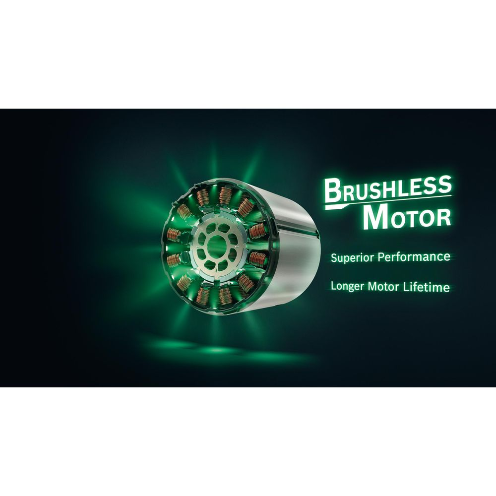 Ein Bürstenloser Motor mit grüner Beleuchtung und Text.