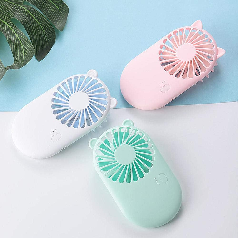 Drei süße Mini-Ventilatoren in Weiß, Pink und Mintgrün mit Ohren.