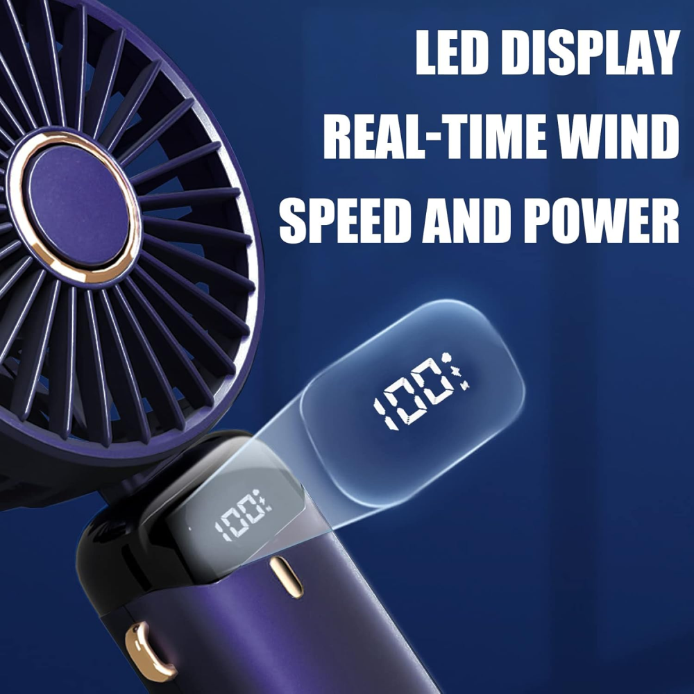 Lila Ventilator mit LED-Anzeige, die 100% anzeigt.