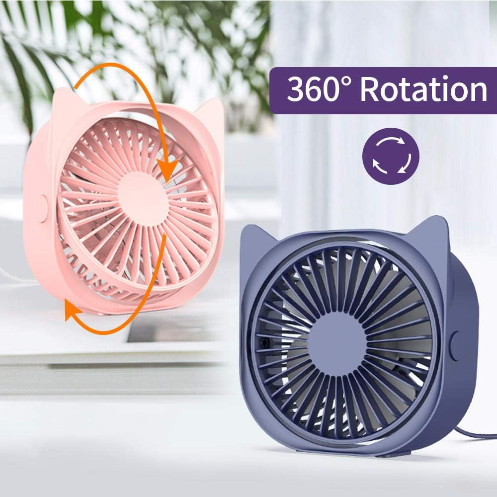 Zwei Katzen-Ventilatoren, einer rosa und einer blau, mit 360-Grad-Drehung.