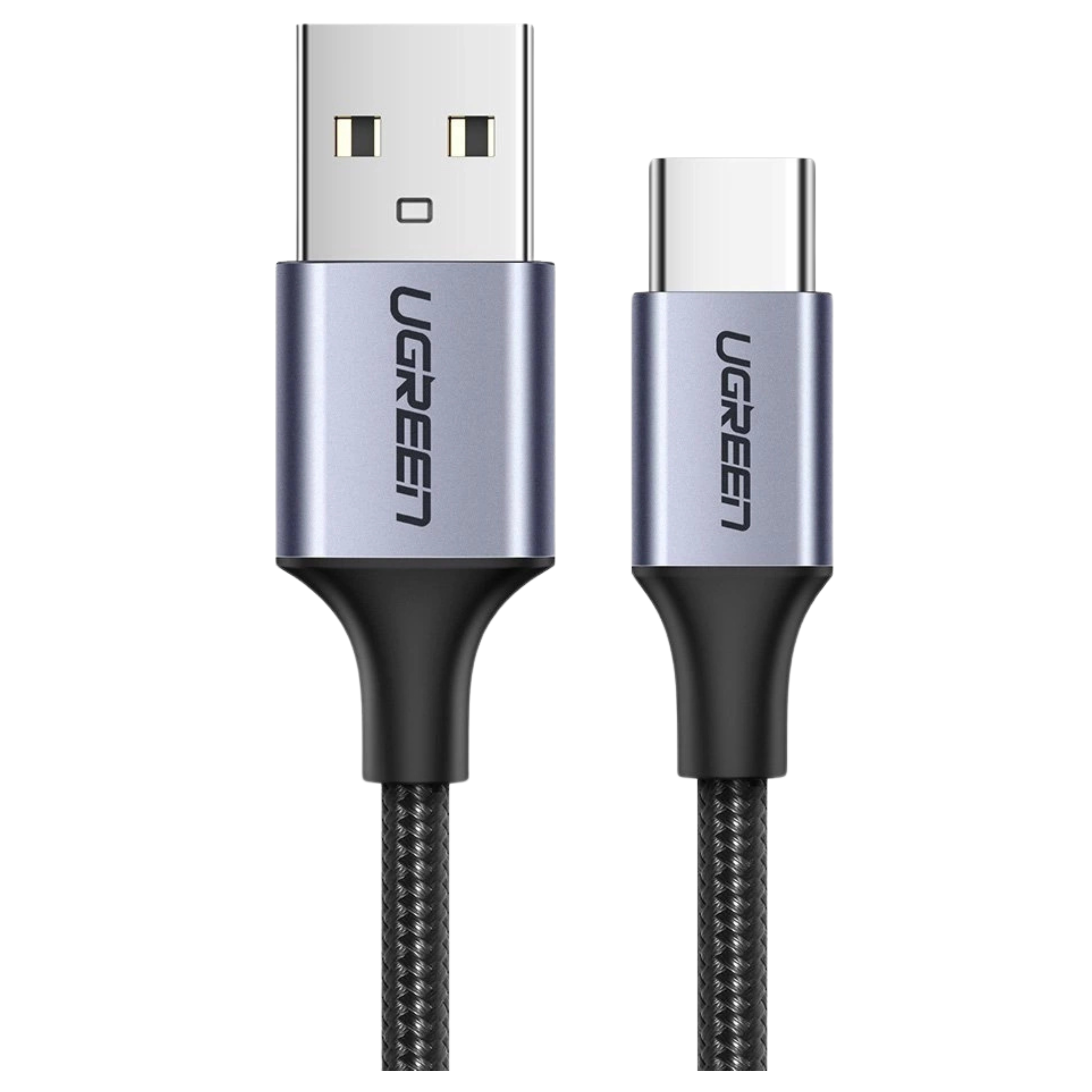 Złącze USB-A i USB-C z plecionym kablem.