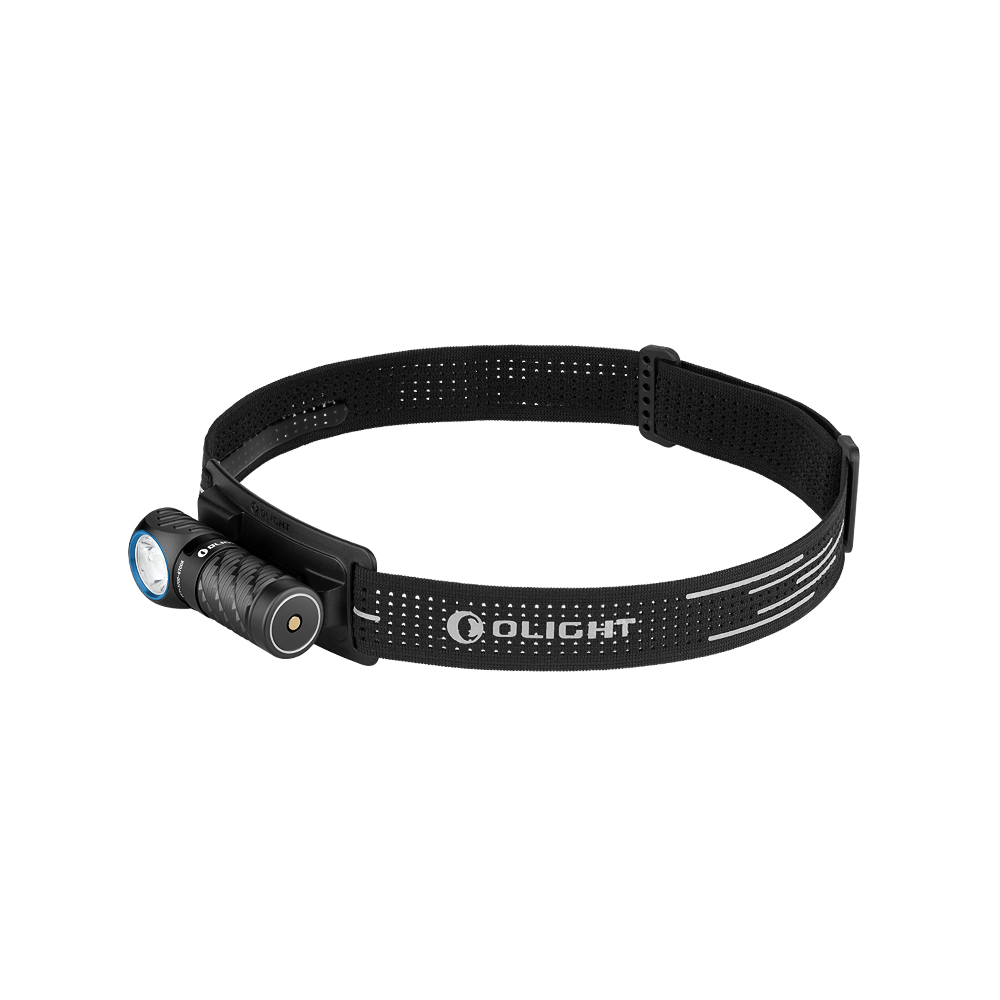Fascia nera con torcia attaccata, logo Olight.