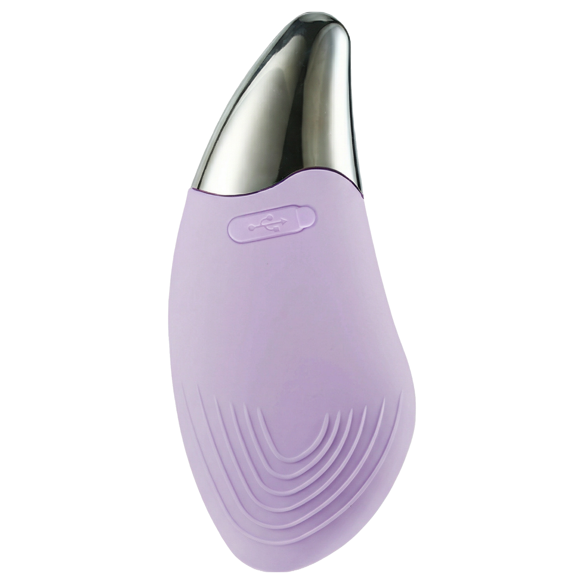Lawendowe urządzenie ręczne ze srebrną końcówką i symbolem USB.