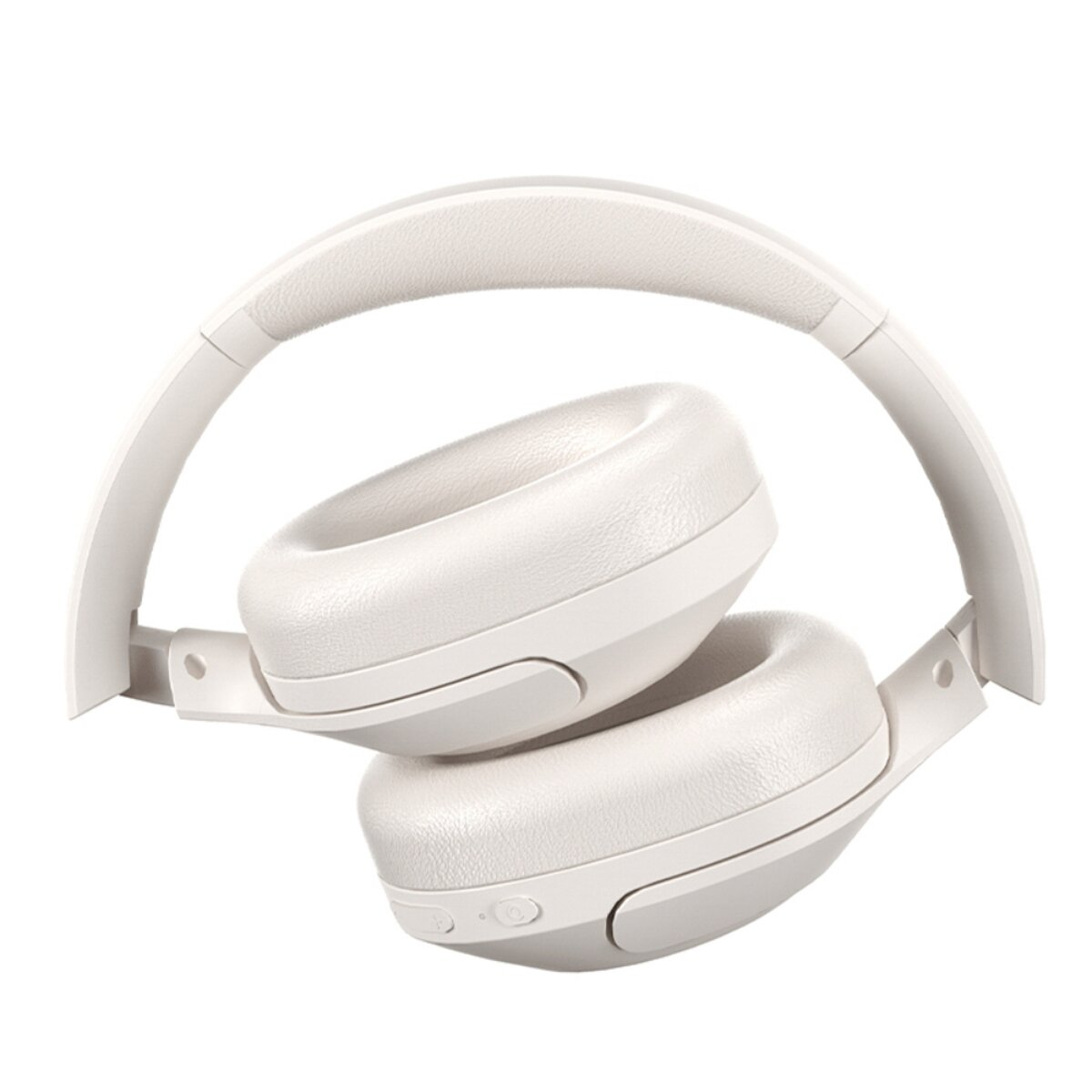 Un auricolare bianco con archetto, su sfondo bianco.