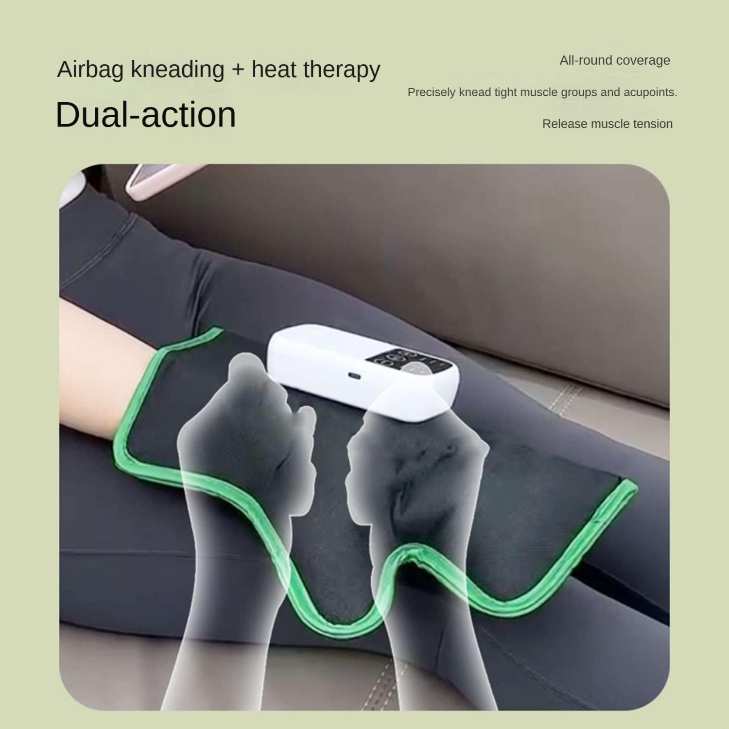 Ein Bein mit einem Massagegerät mit Airbag-Kneten und Wärmetherapie.