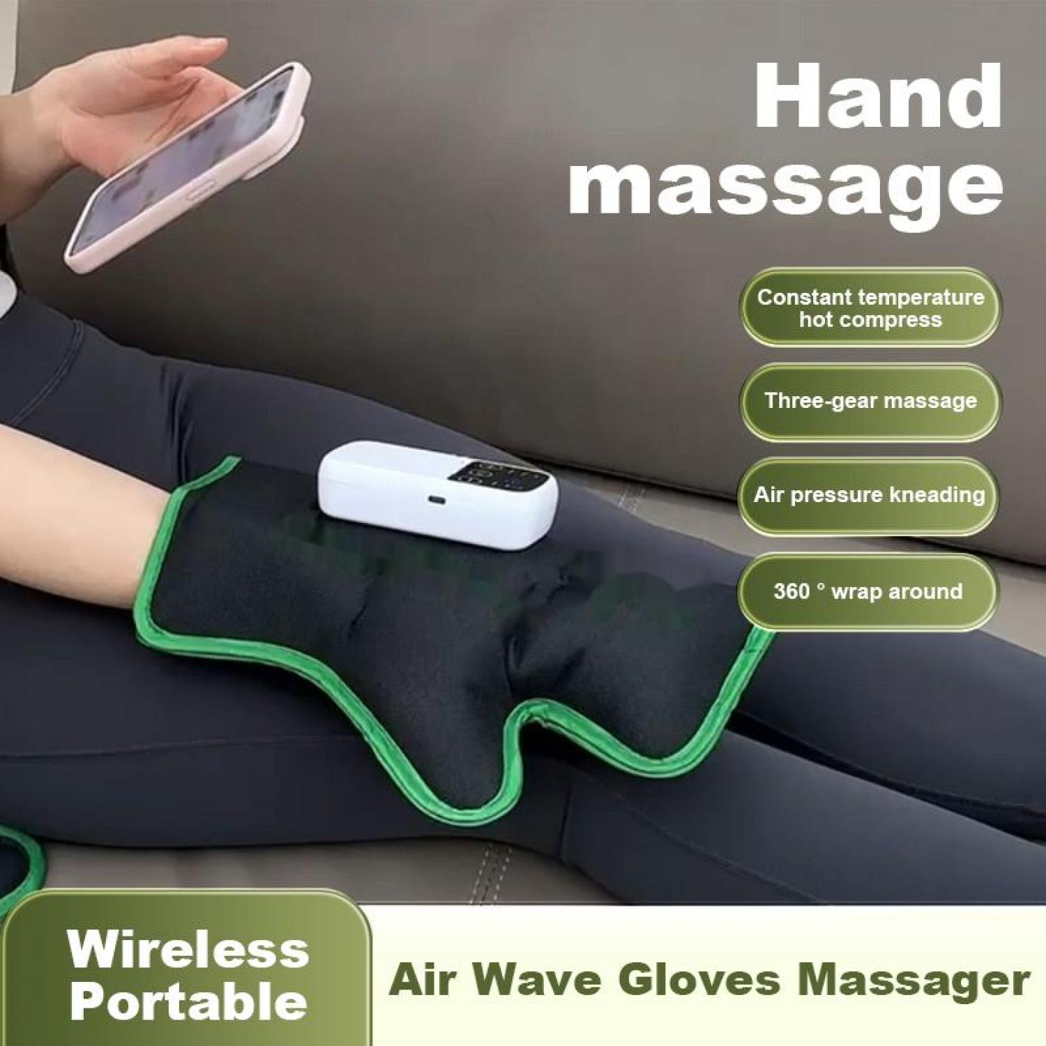 Handmassagegerät mit warmer Kompresse, drei Gängen und Luftdruck.