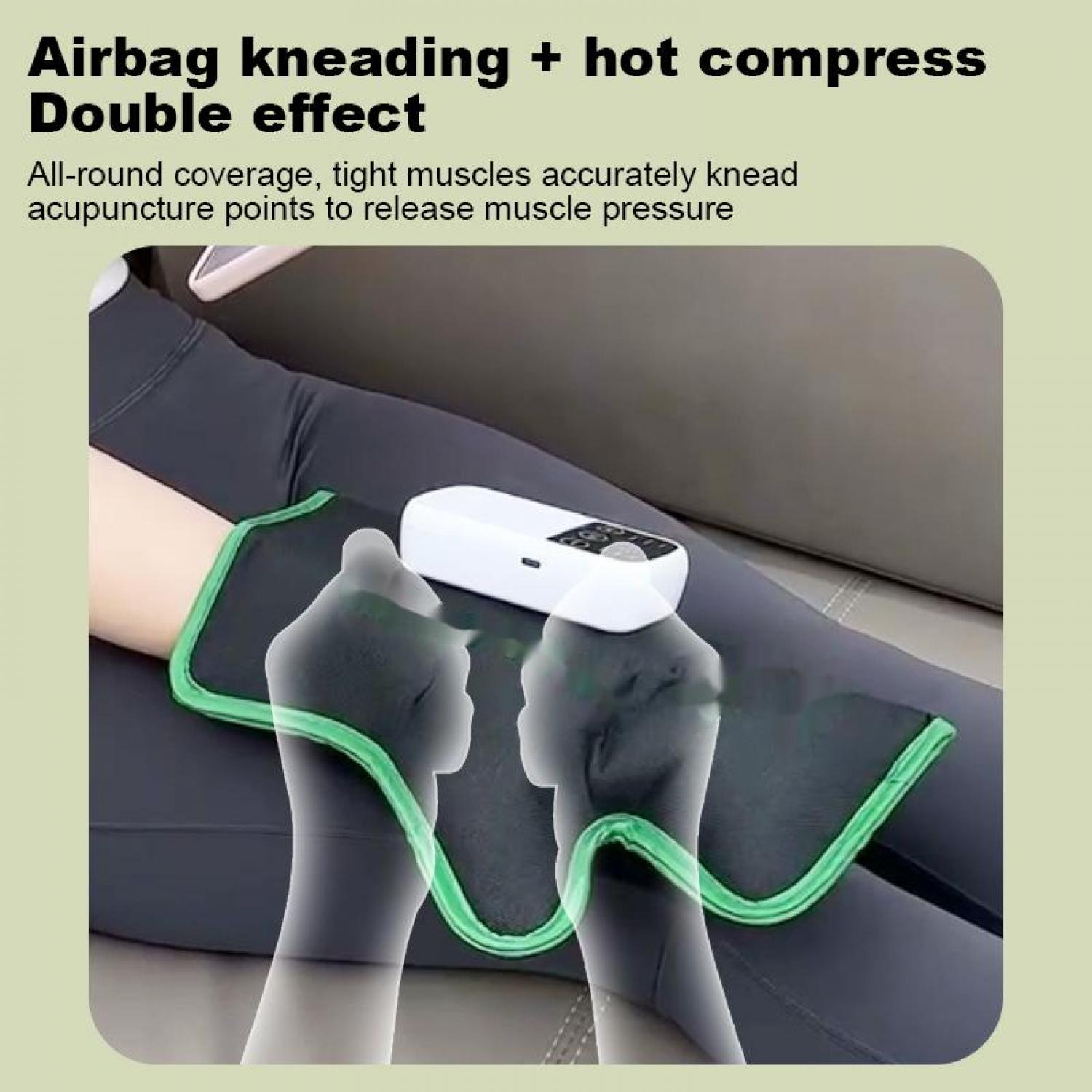 Bein mit Massagegerät: Airbag-Kneten und heiße Kompresse für Muskelentspannung.