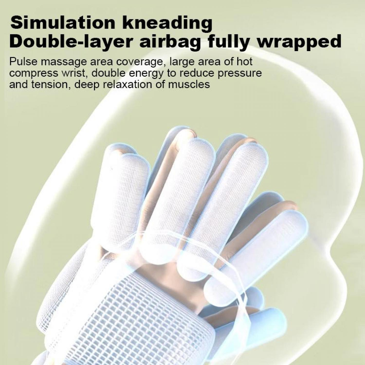 Ein weißer Massagemassagehandschuh mit blauen Airbag-Elementen, der einen Arm umhüllt.
