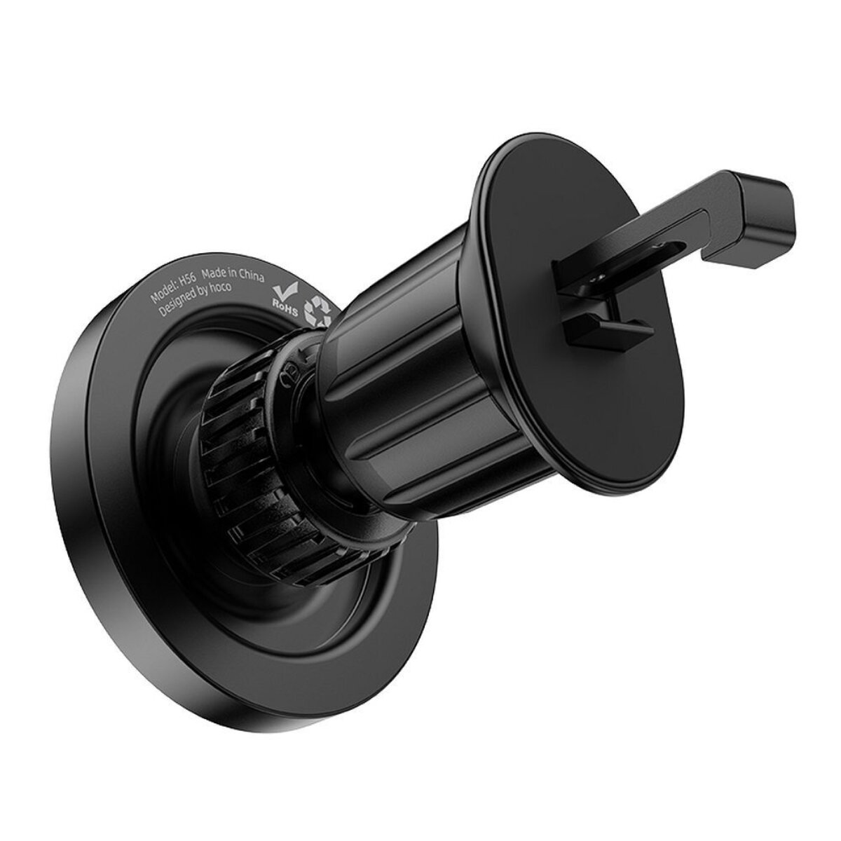 Schwarzer Lüftungsschlitz-Handyhalter mit Haken und Drehmechanismus.