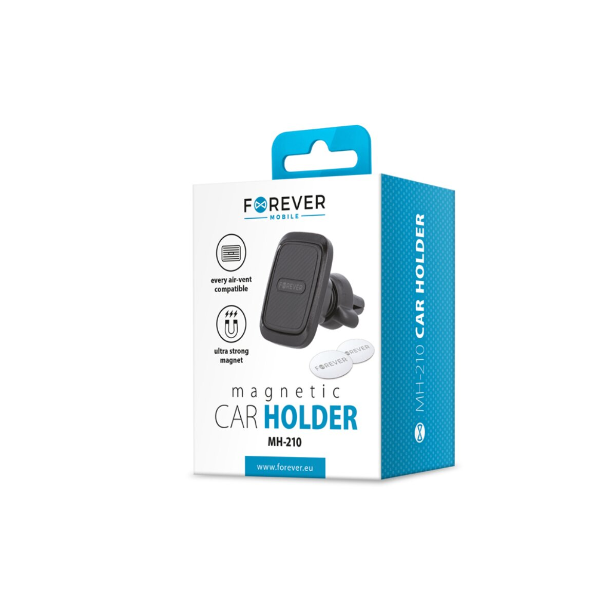 Verpackung eines schwarzen Magnet-Autohalters von Forever Mobile, MH-210.
