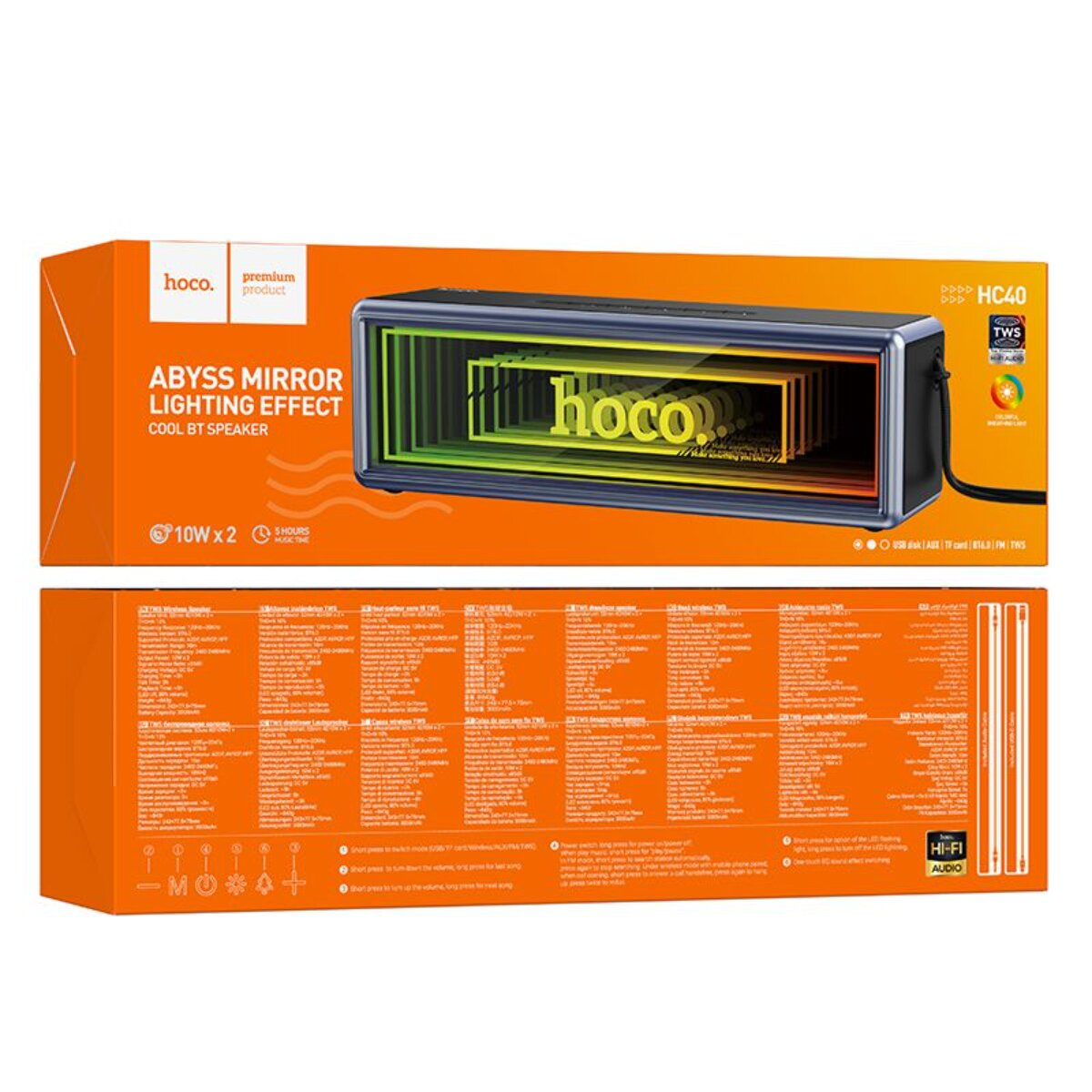 Hoco HC40 Abyss Mirror Lautsprecherbox mit Lichteffekt, 10W x 2, 5 Stunden Spielzeit.