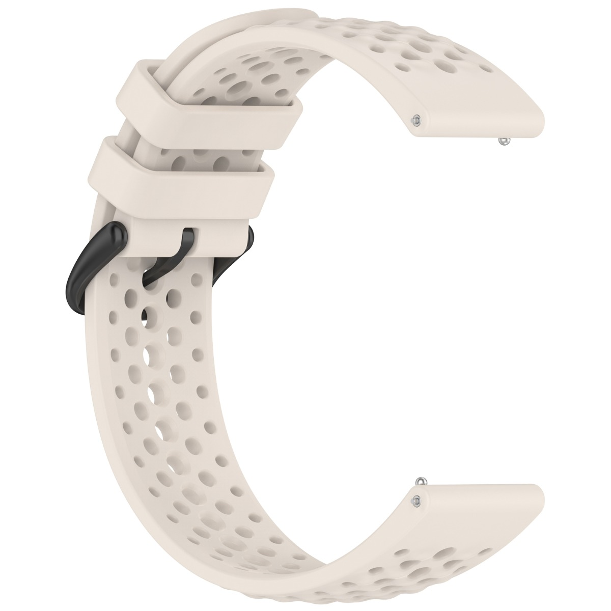Ein beiger Uhrenarmband mit Lochmuster und schwarzer Schnalle.