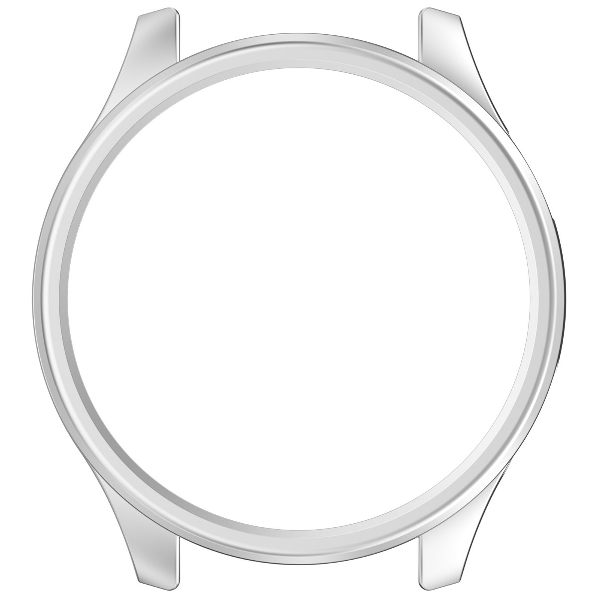 Lunetta cassa orologio rotonda argento con anse cinturino.
