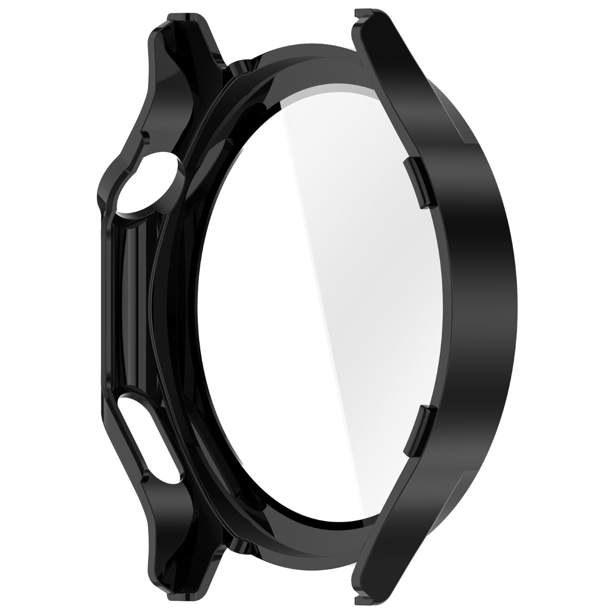 Custodia protettiva nera per display rotondo, con ritagli per pulsanti.