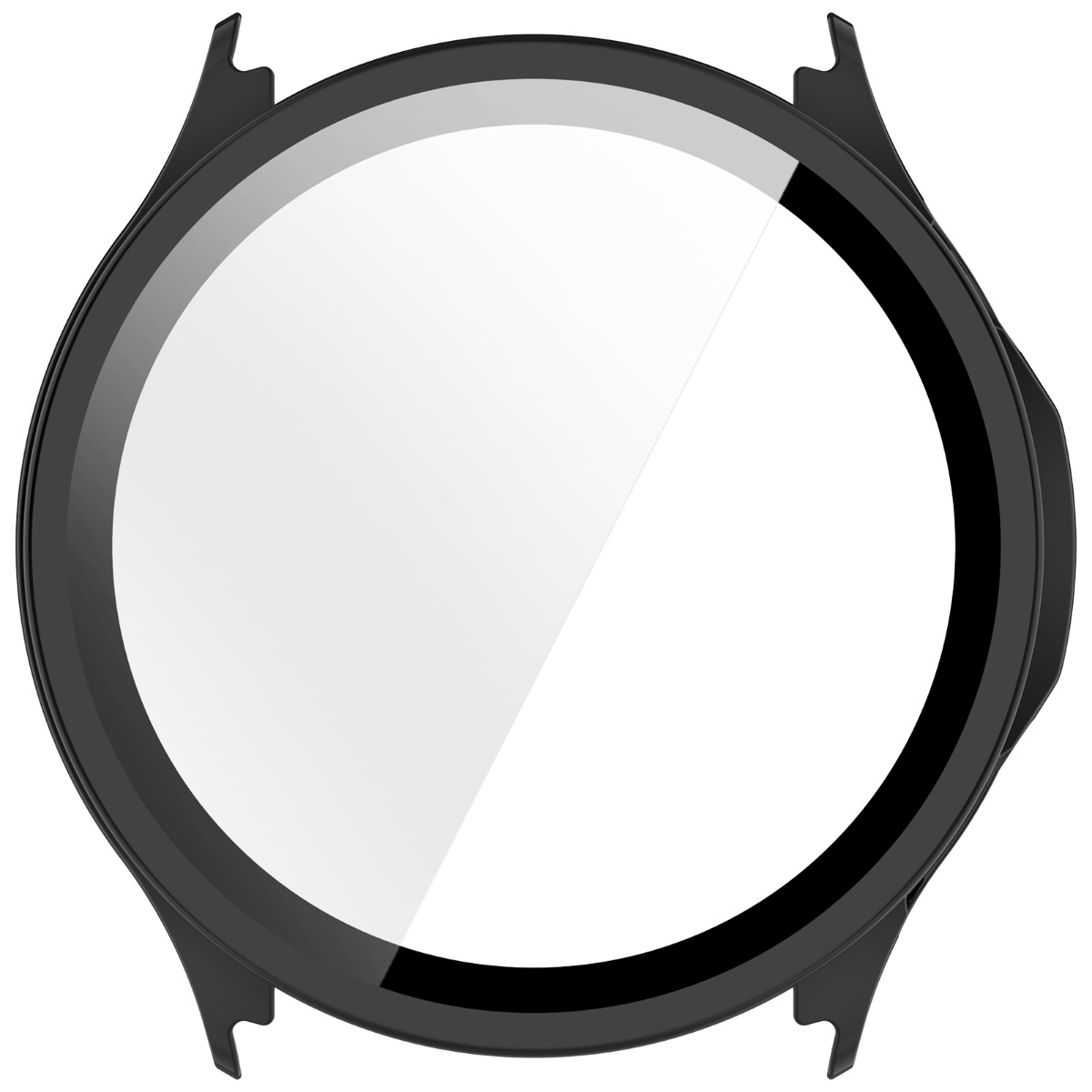 Ghiera nera dell'orologio con display in vetro riflettente.