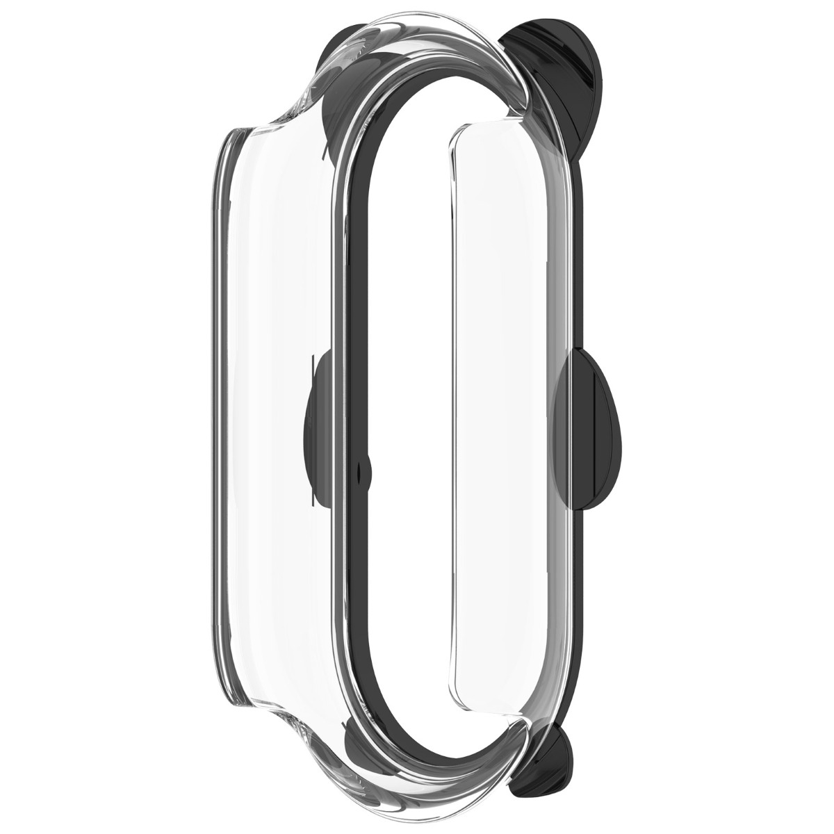 Transparente Hülle mit schwarzen Panda-Ohren und Flecken.