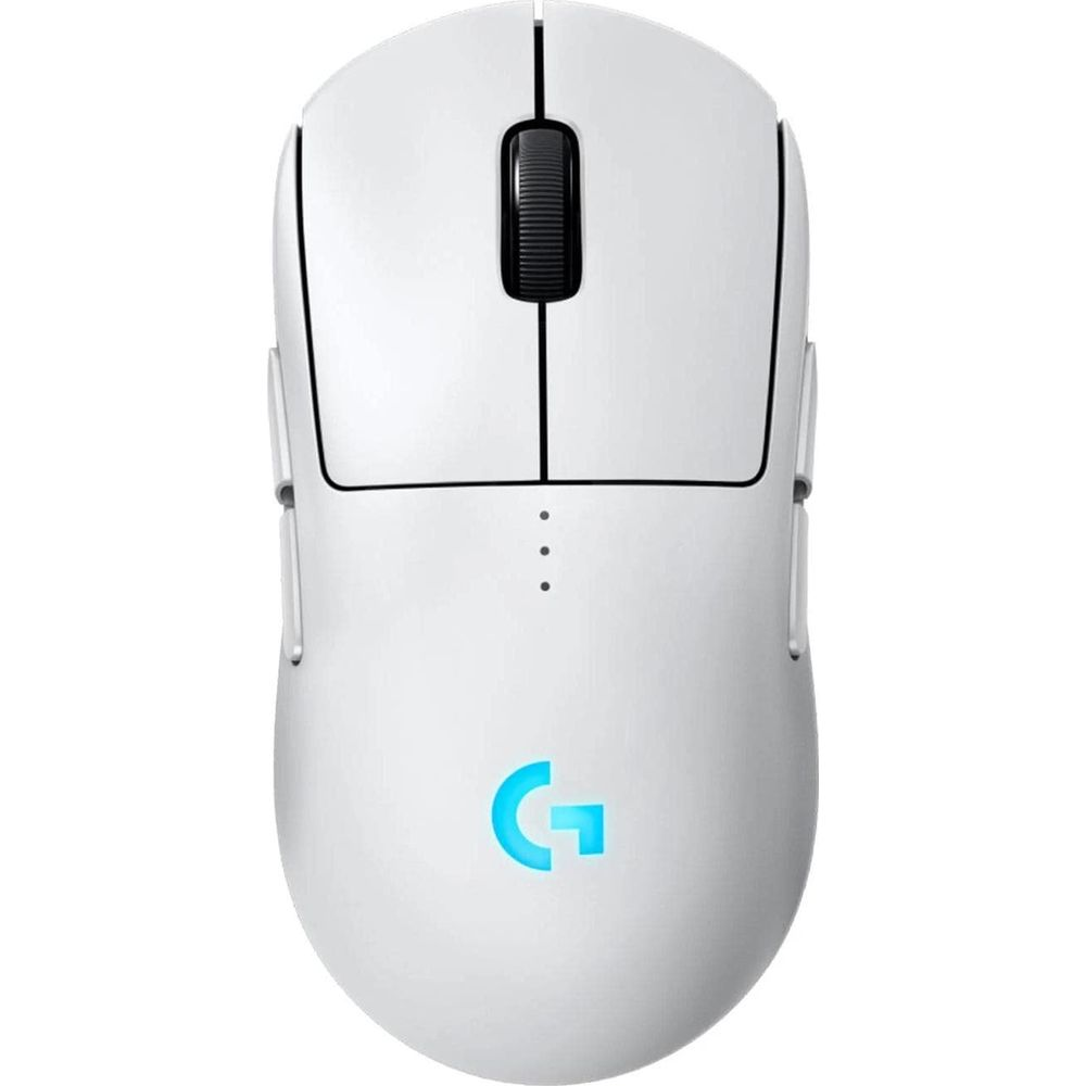 Biała mysz gamingowa z logo Logitech G i kółkiem.
