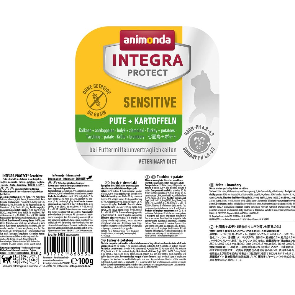 Animonda Integra Protect Sensitive dla kotów, Indyk + ziemniaki, bez zbóż.