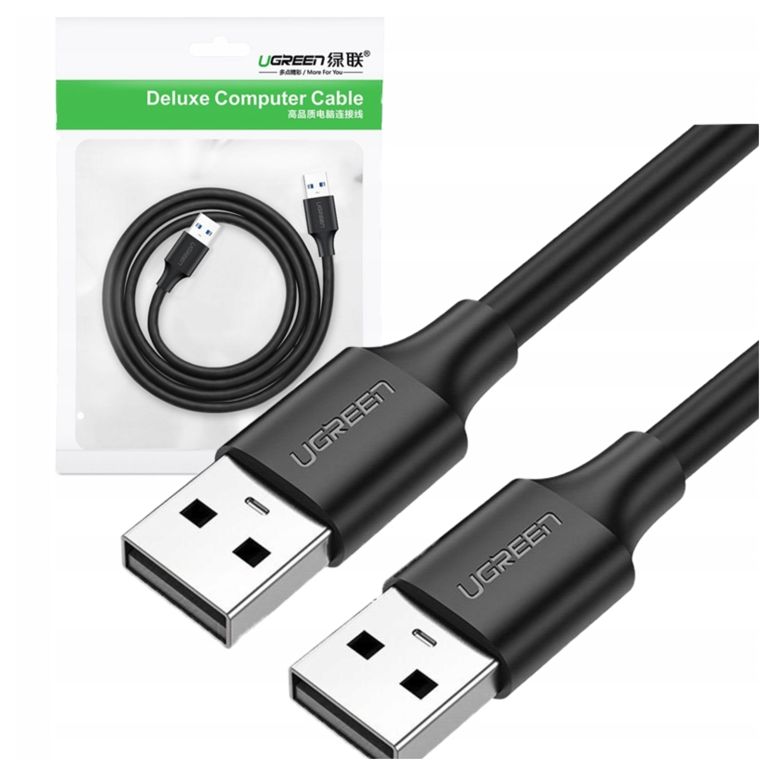 Gümüş konektörlü siyah USB kablosu, UGREEN logosu.