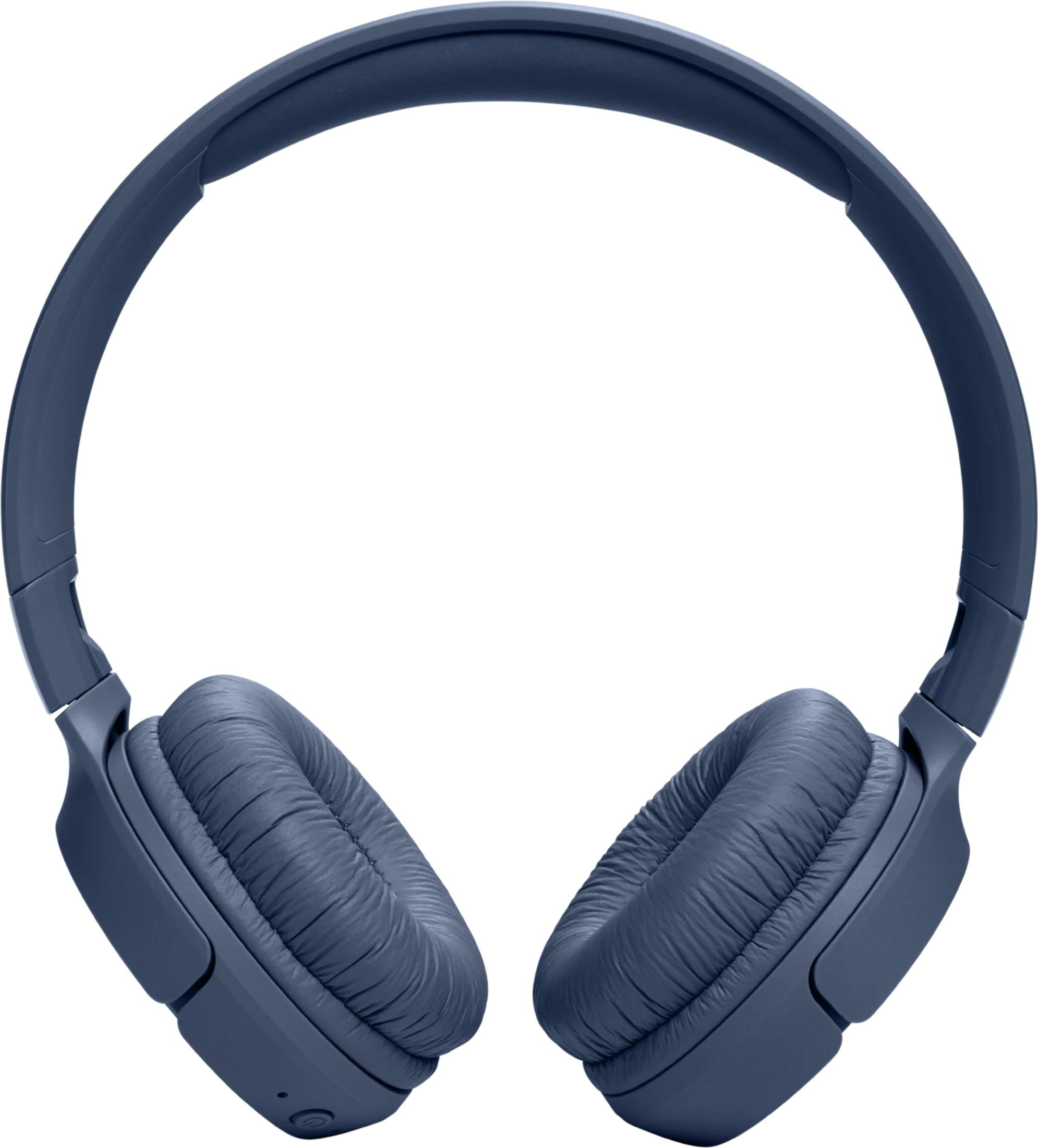 Auriculares azul oscuro con almohadillas acolchadas y diadema acolchada.