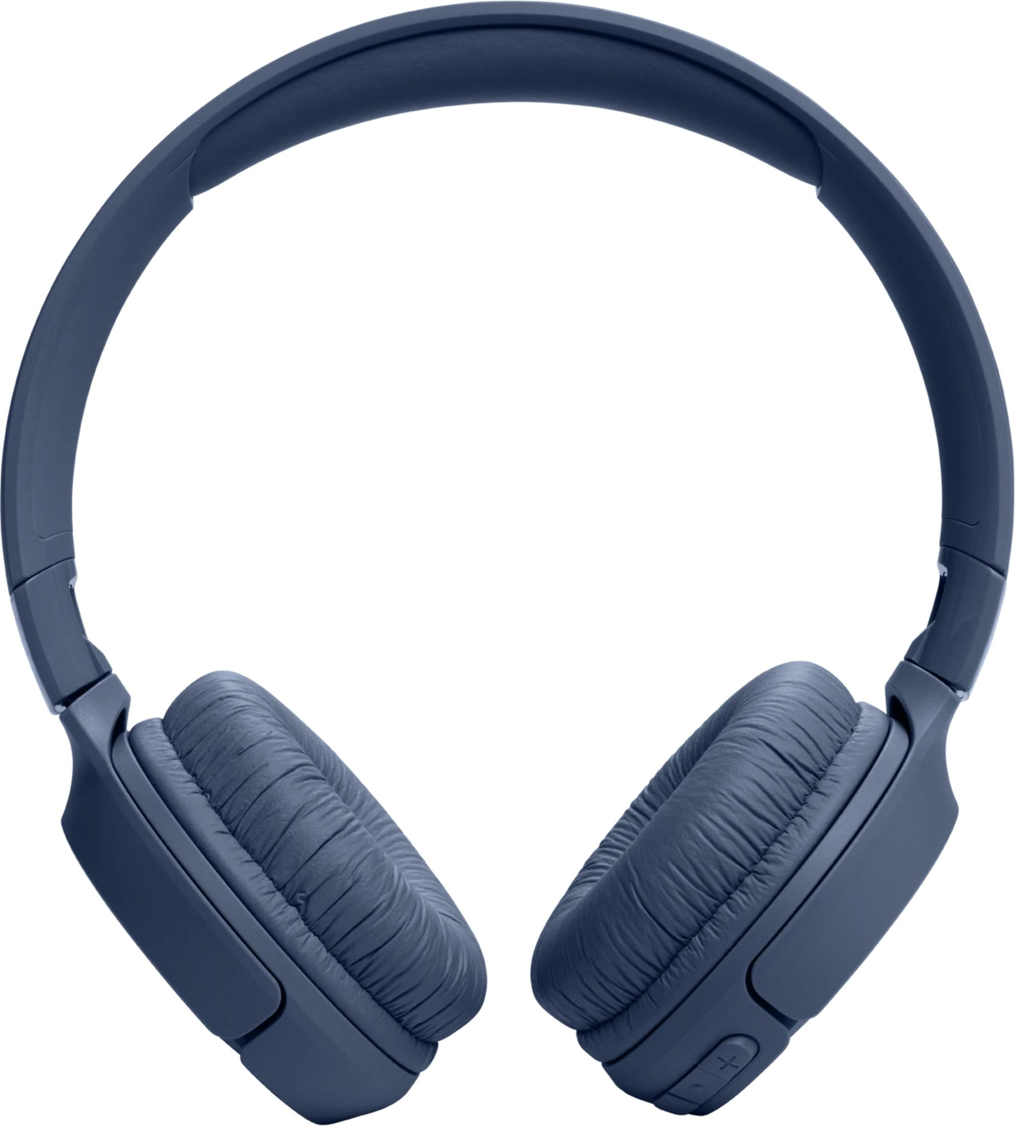 Auriculares azules oscuros supraaurales con almohadillas y diadema.