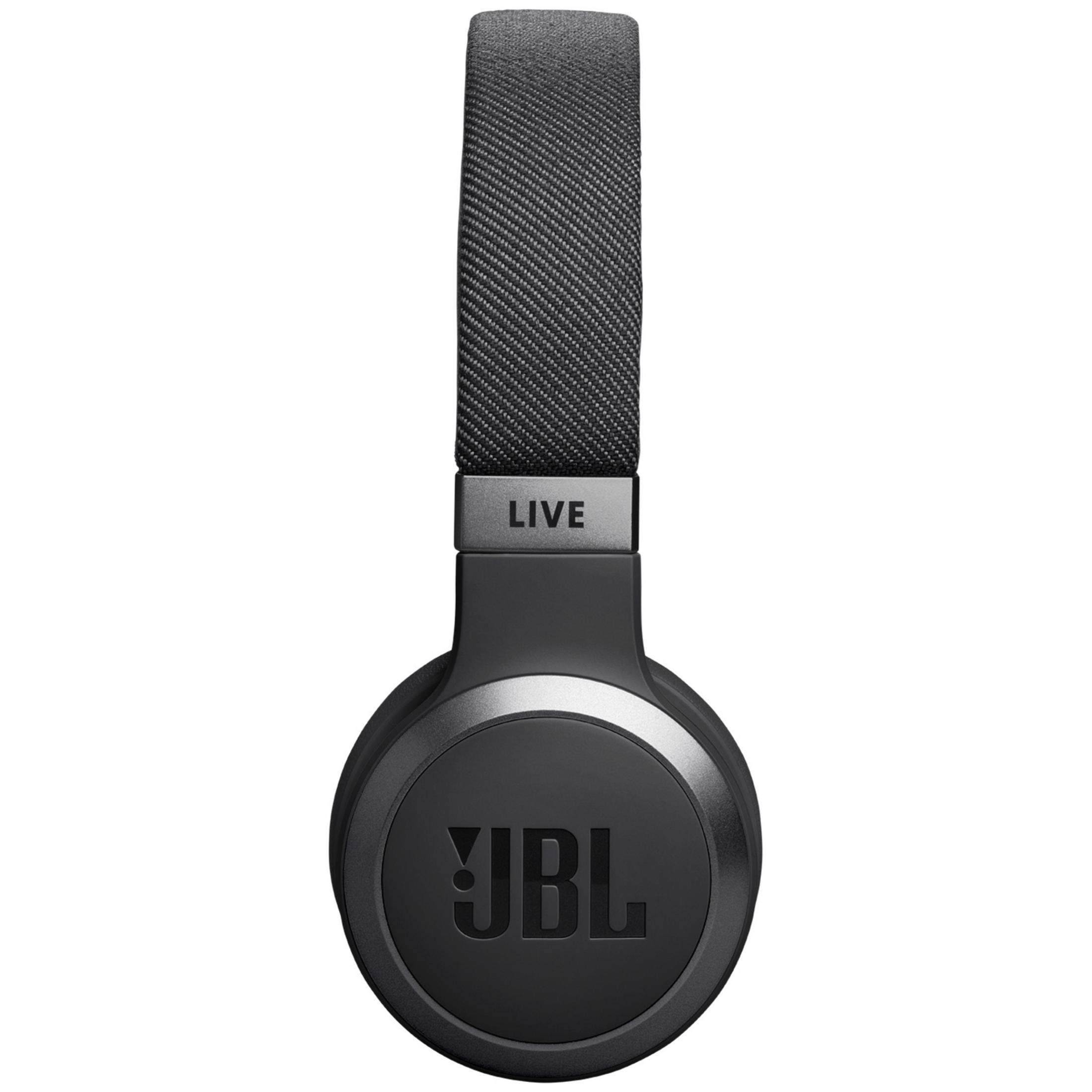 Casque JBL noir avec bandeau en tissu et inscription argentée "LIVE".