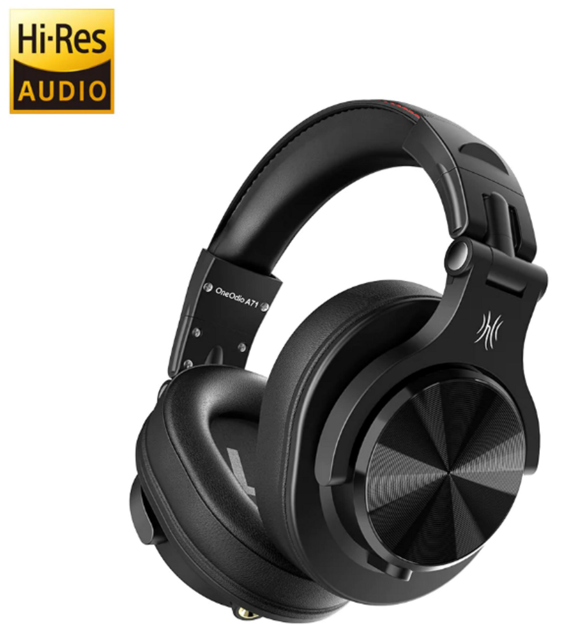 Cuffie nere con logo Hi-Res Audio su sfondo bianco.