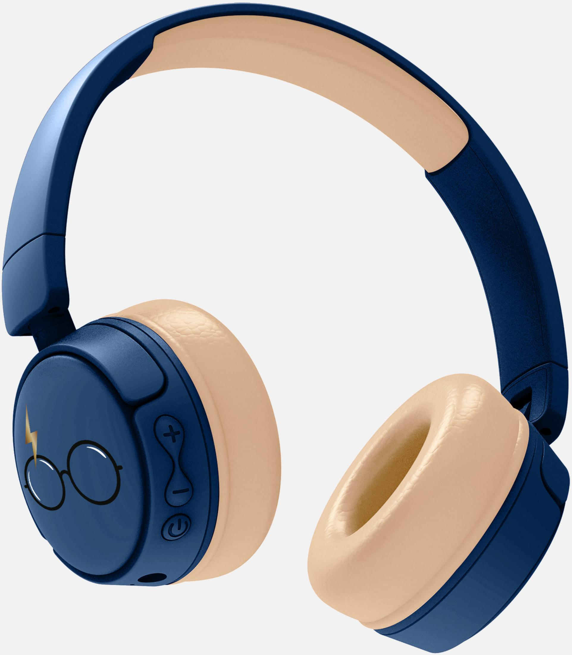 Cuffie blu con padiglioni beige e design di Harry Potter.