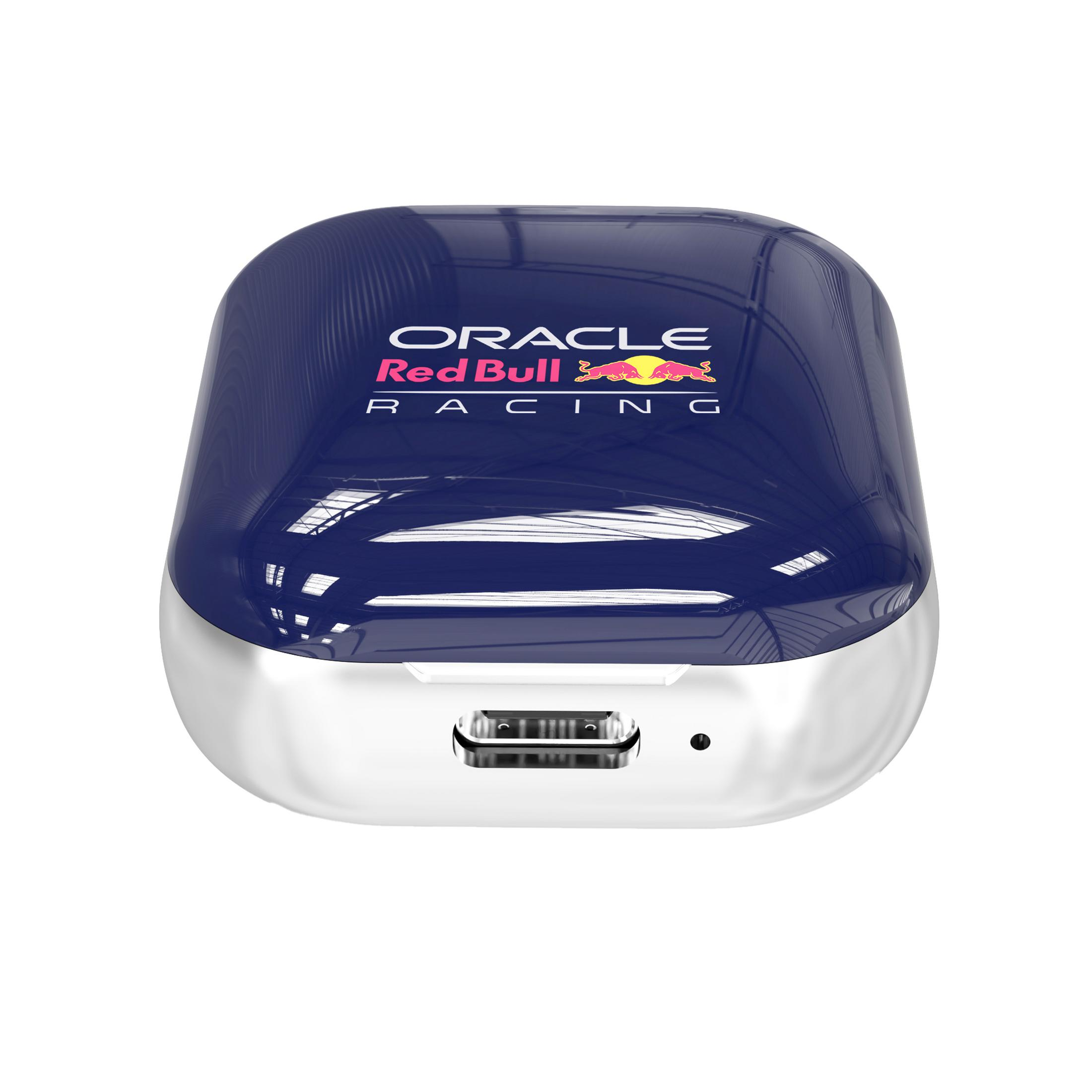 Dunkelblaues Etui mit Oracle Red Bull Racing Logo, USB-C-Anschluss.
