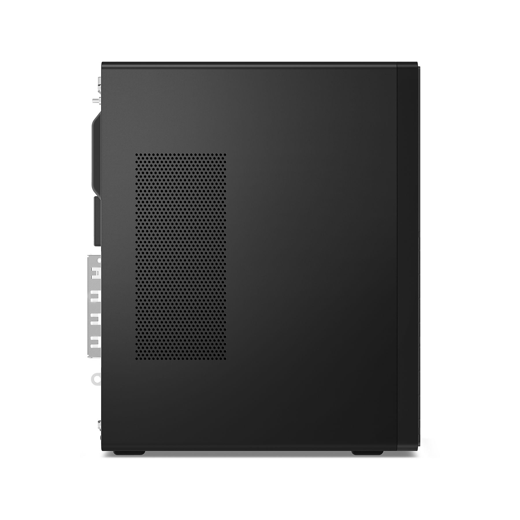 Case del computer desktop nero con fori di ventilazione e porte sul lato.