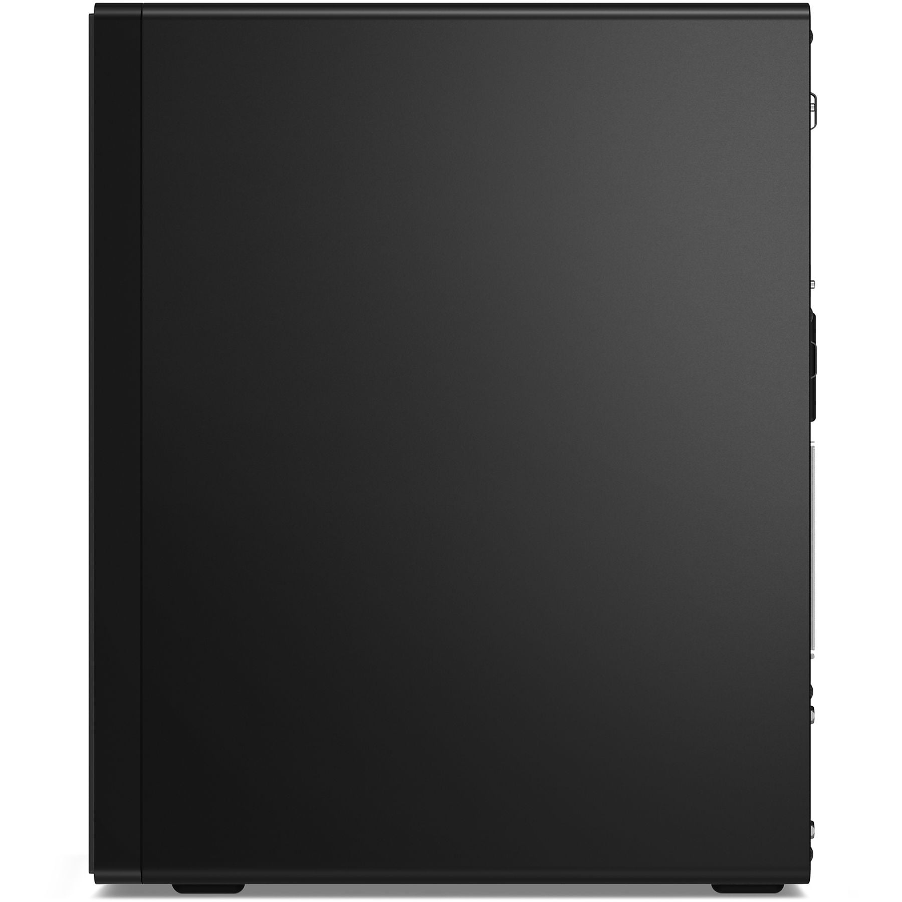 Case del computer desktop nero visto di lato, con porte posteriori visibili.