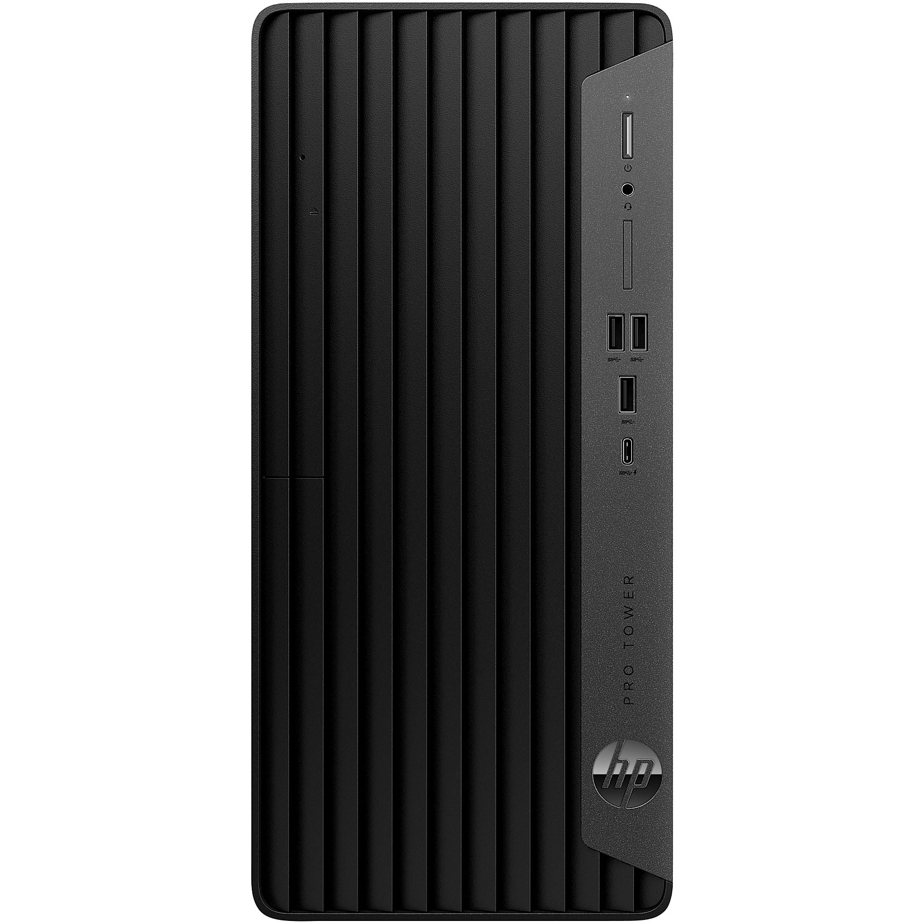 Case nero HP Pro Tower con scanalature verticali e porte laterali.