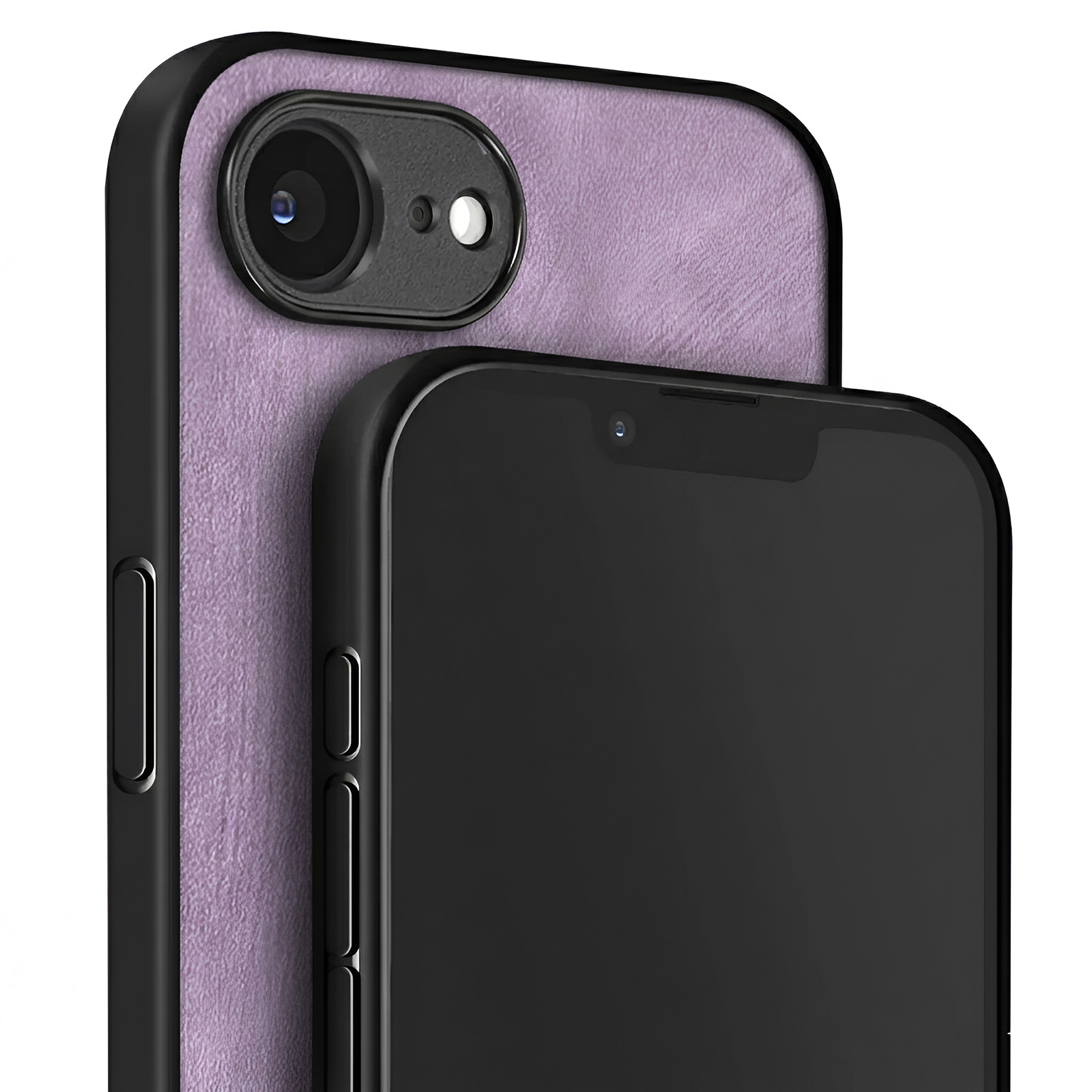 Un telefono viola con bordo nero e fotocamera posteriore.