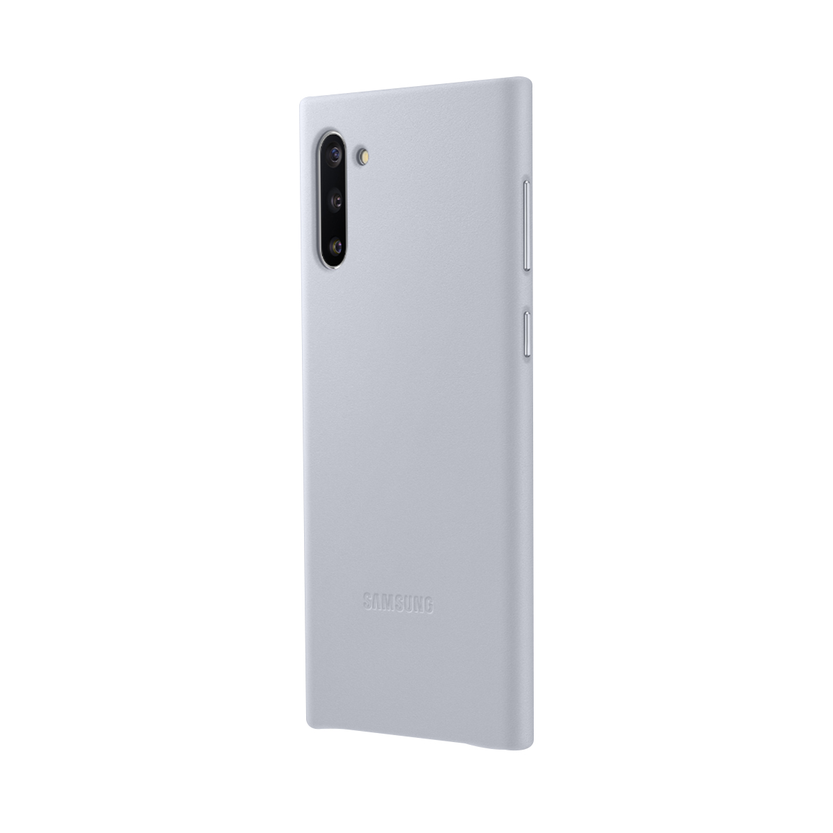 Teléfono Samsung gris con lentes de cámara y logo de Samsung en la parte trasera.