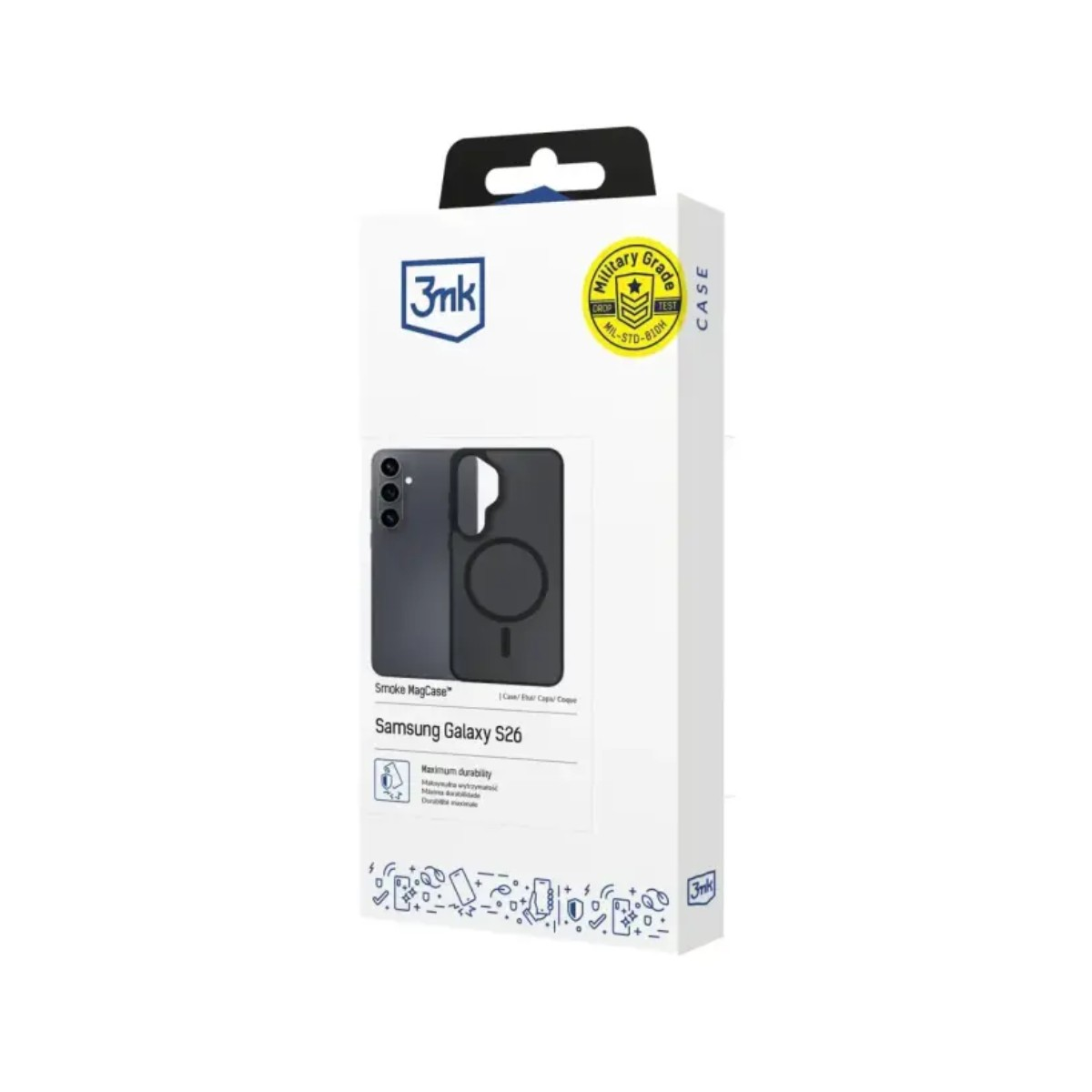 Confezione per una custodia MagCase nera Samsung S26 con protezione di grado militare.