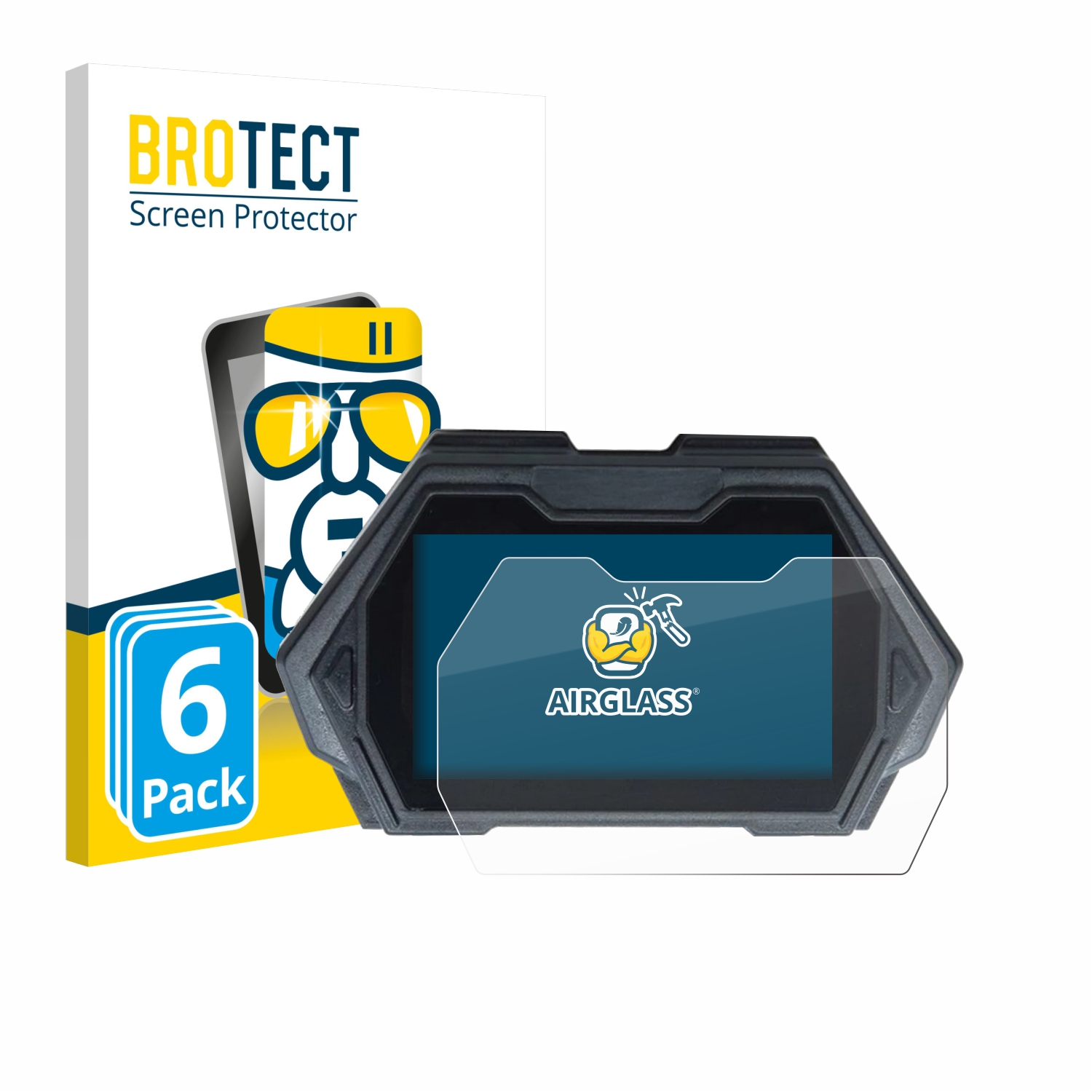 BROTECT Displayschutzfolie 6er Pack mit Gerät und Verpackung.