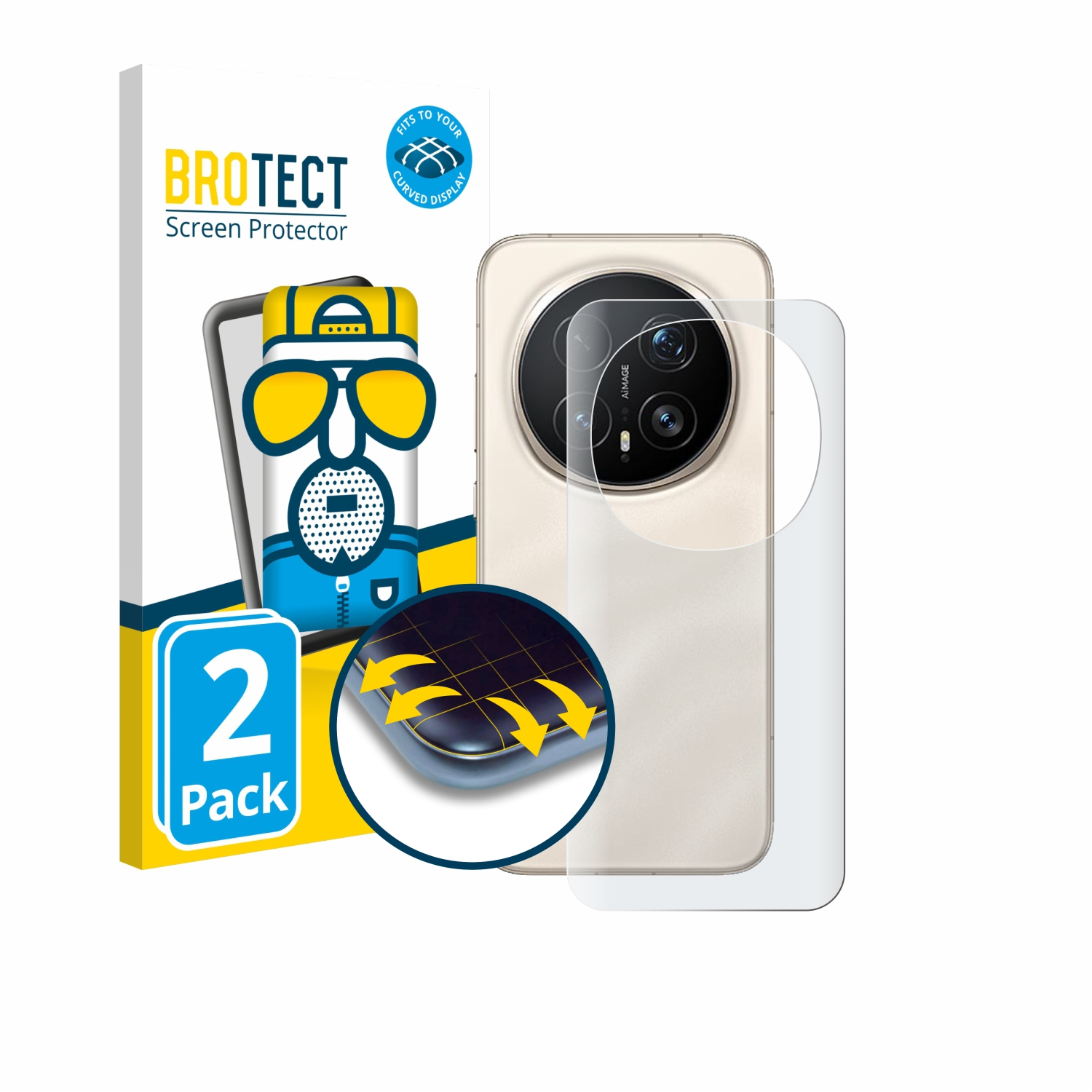 Schutzfolie für Handy mit Verpackung und Handy-Rückseite.