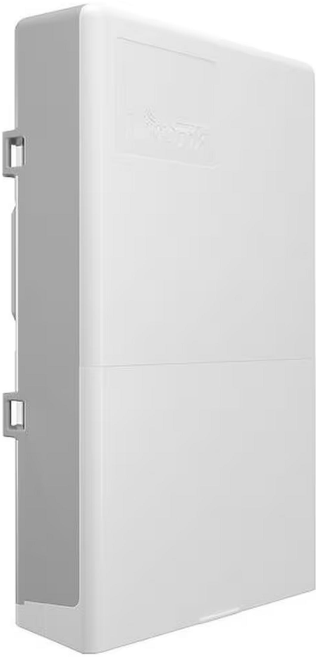 Biała obudowa z szarym bokiem i logo.