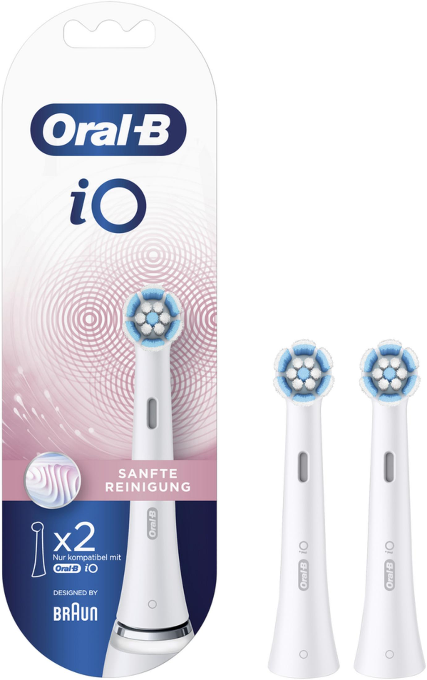 Dos cabezales Oral-B iO para una limpieza suave.