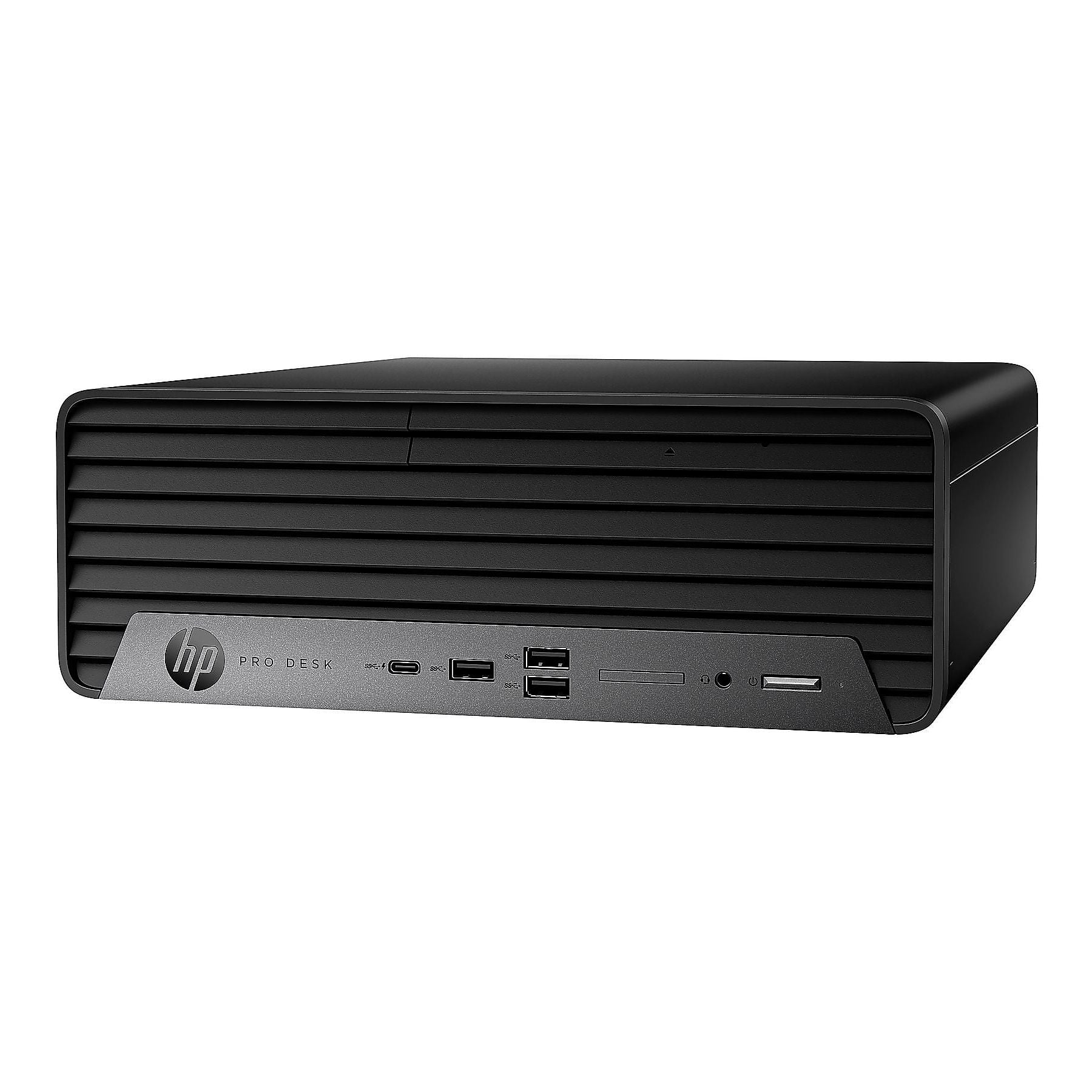Computer nero HP Pro Desk con prese d'aria e porte frontali.