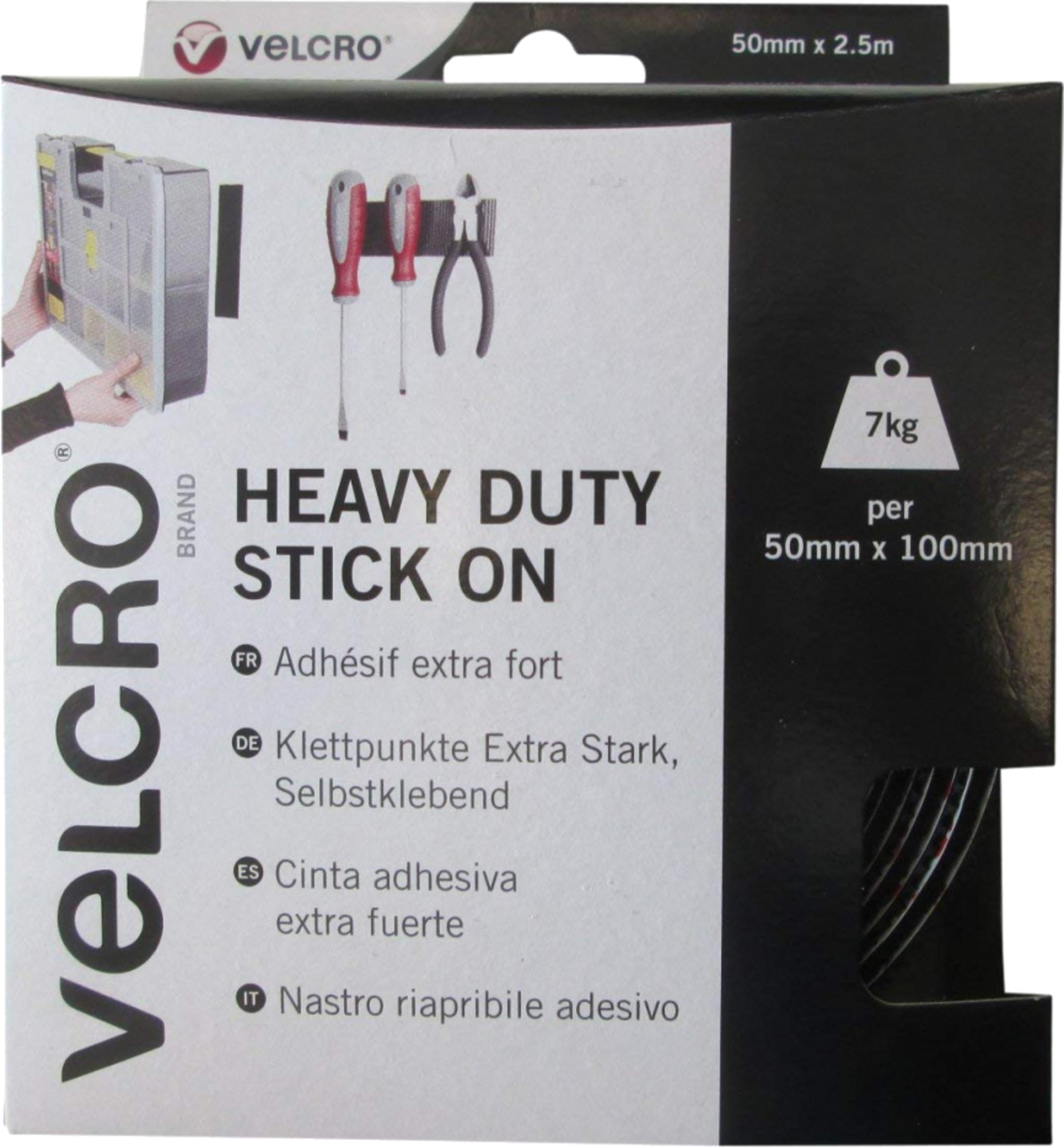 Velcro Heavy Duty Tape: 7kg draagkracht, 50mm x 2.5m. Met gereedschap.