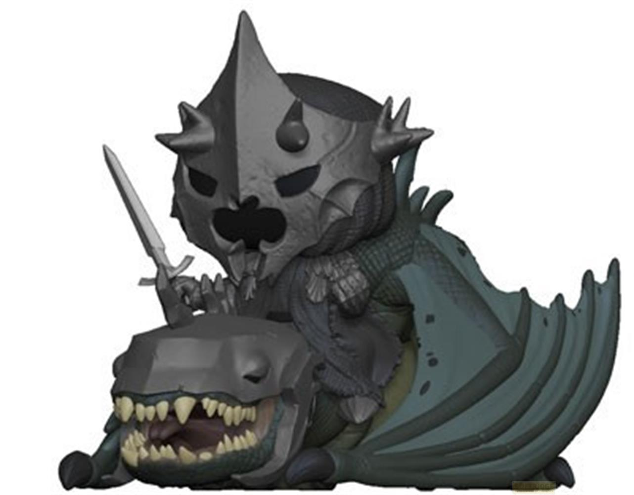 Eine Figur eines Kriegers mit Helm und Schwert reitet auf einem Drachen.