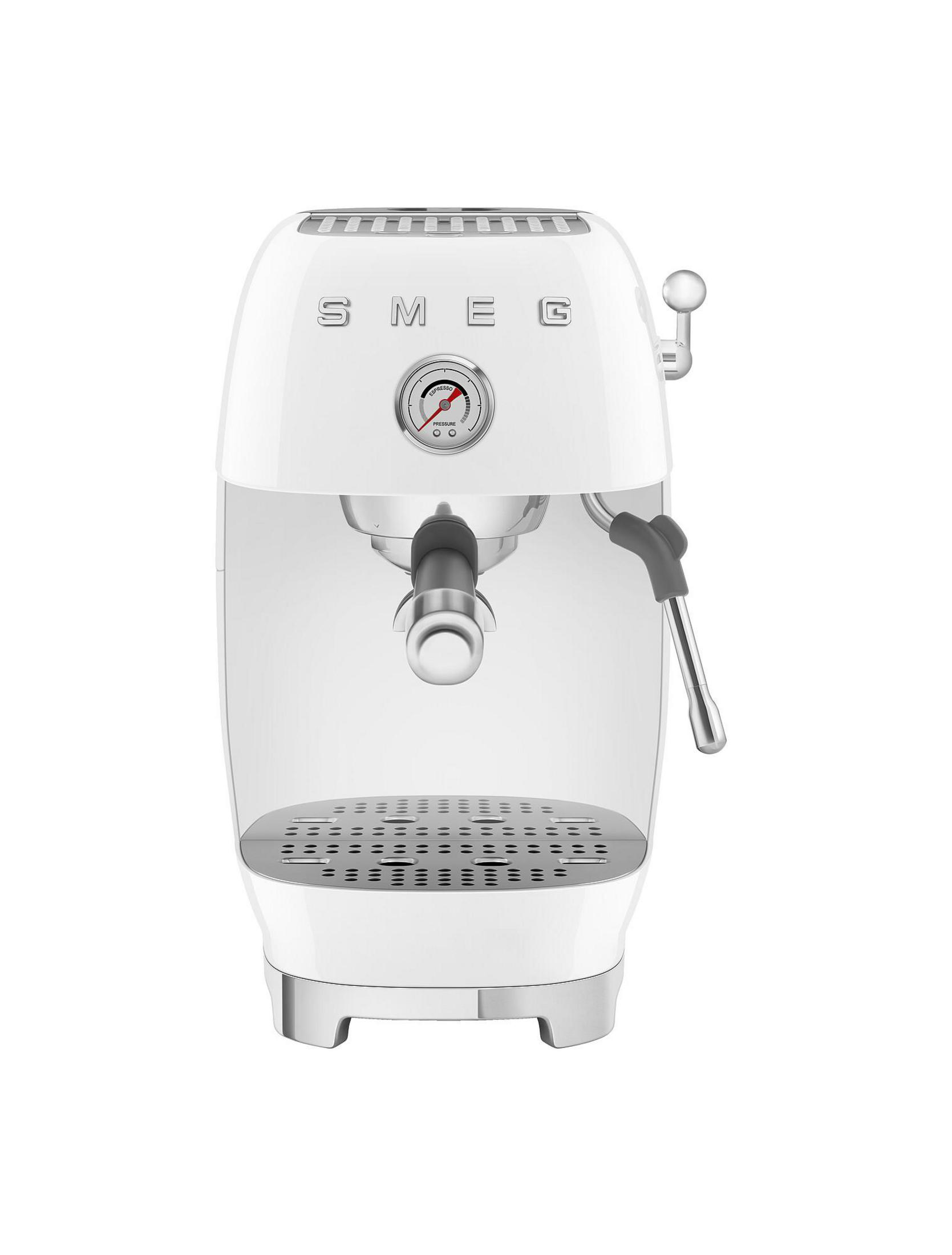 Máquina de espresso blanca con manómetro y vaporizador.